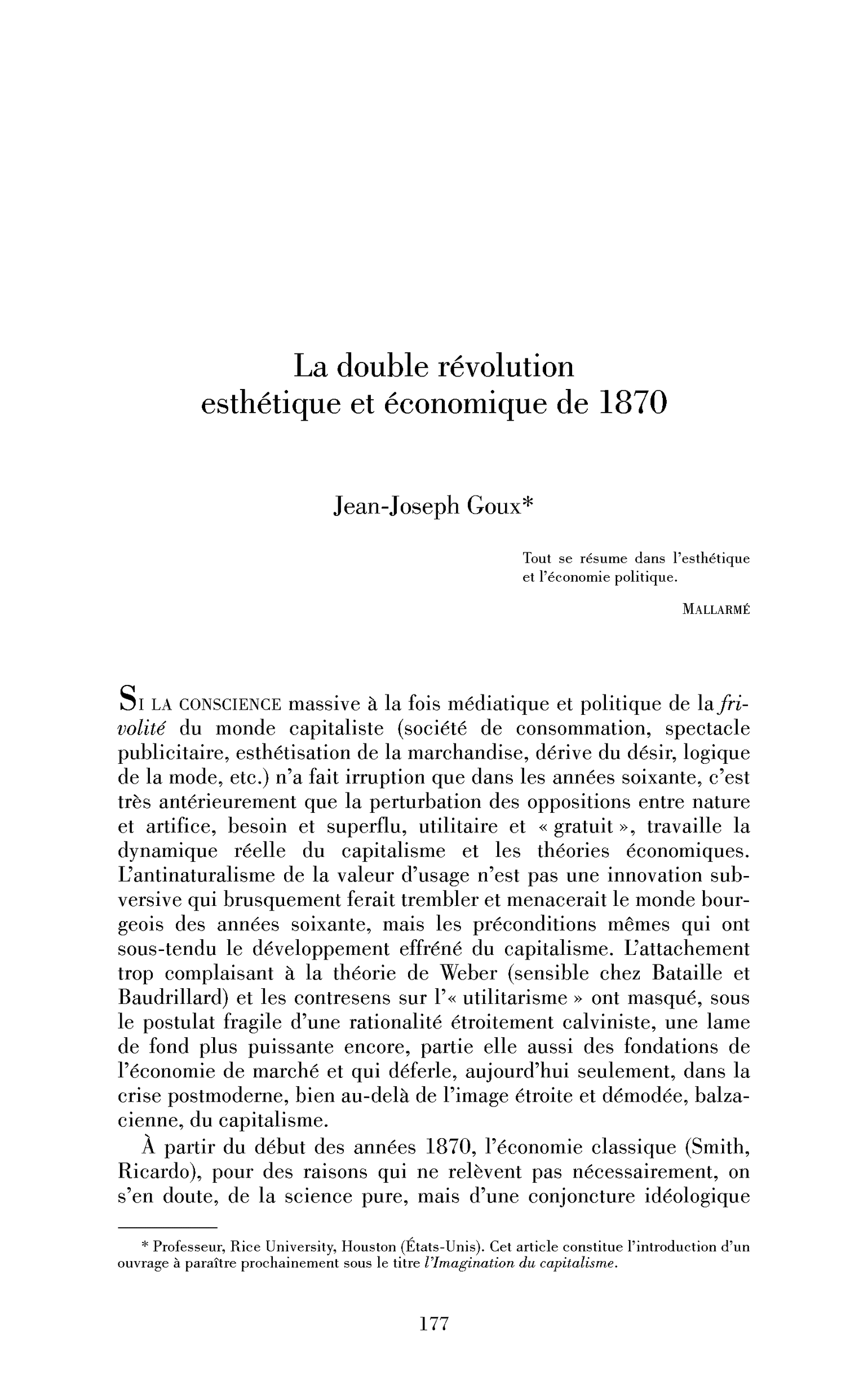 La double révolution esthétique et économique de 1870
