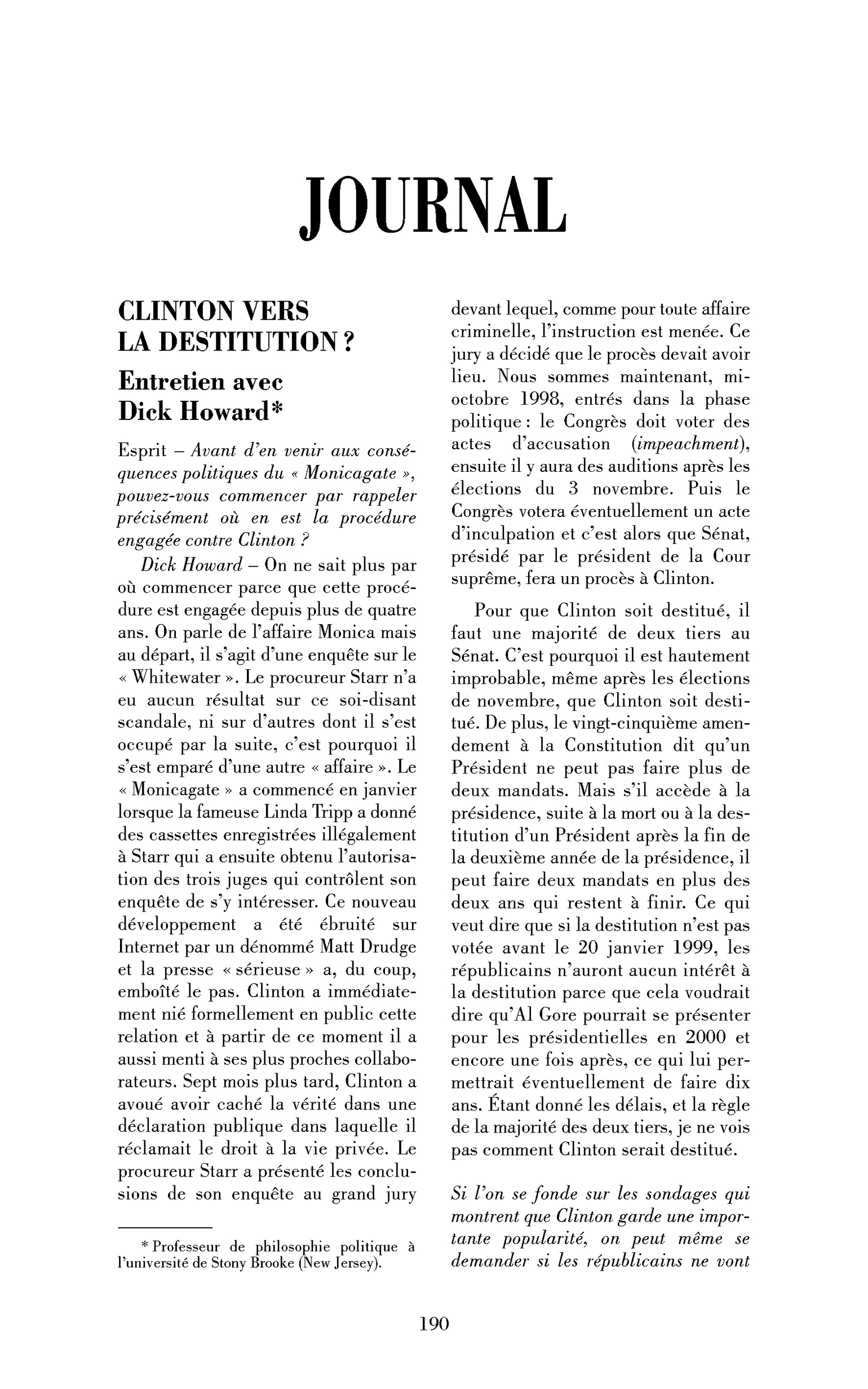 Clinton vers la destitution? (Entretien)