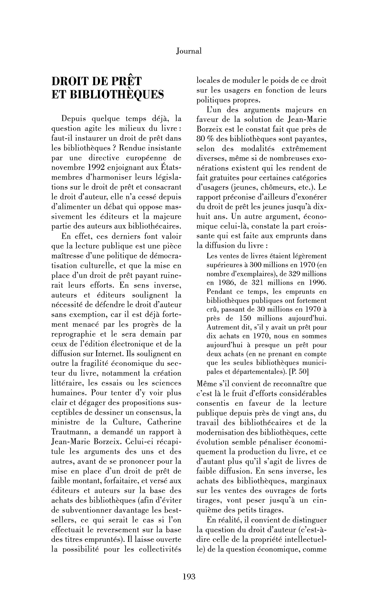Droit de prêt et bibliothèques