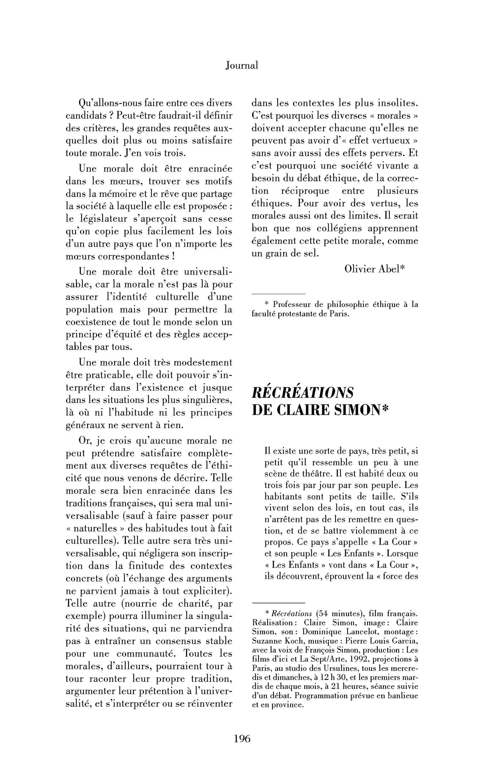 Récréations de Claire Simon