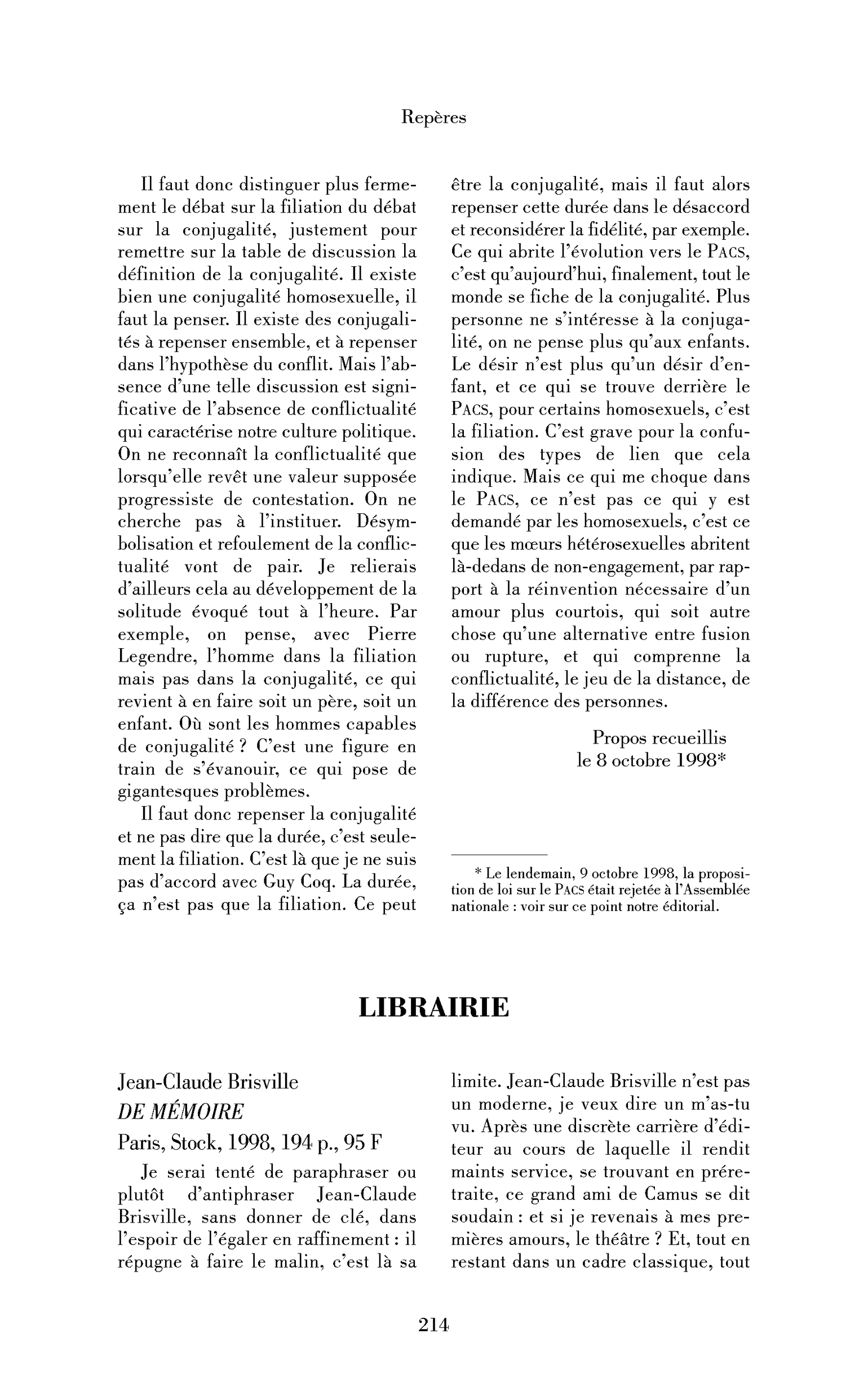 Jean-Claude Brisville : De mémoire