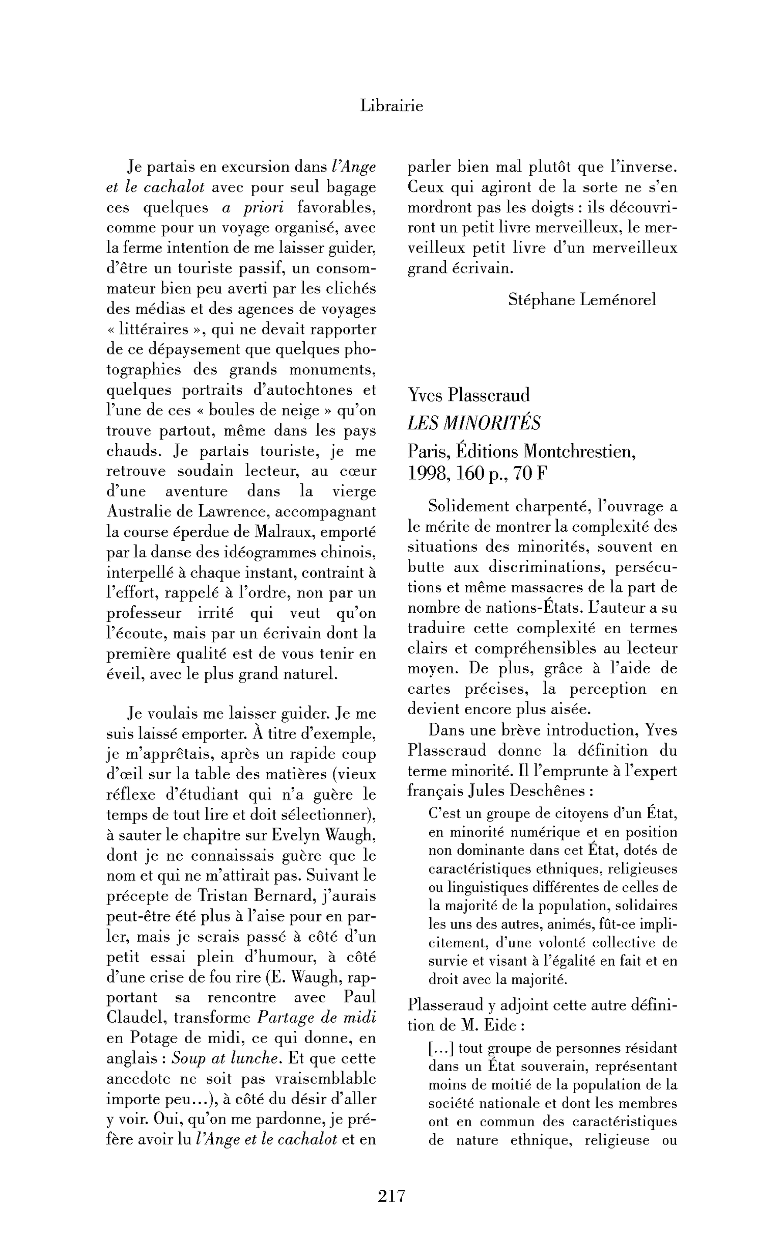 Yves Plasseraud : les Minorités