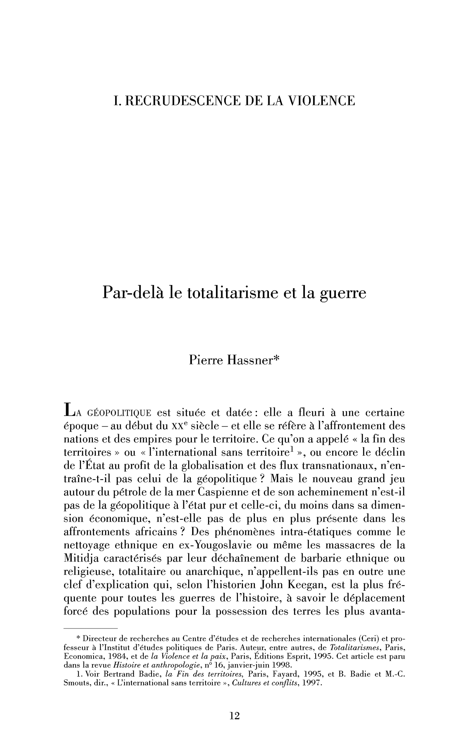 Par-delà le totalitarisme et la guerre