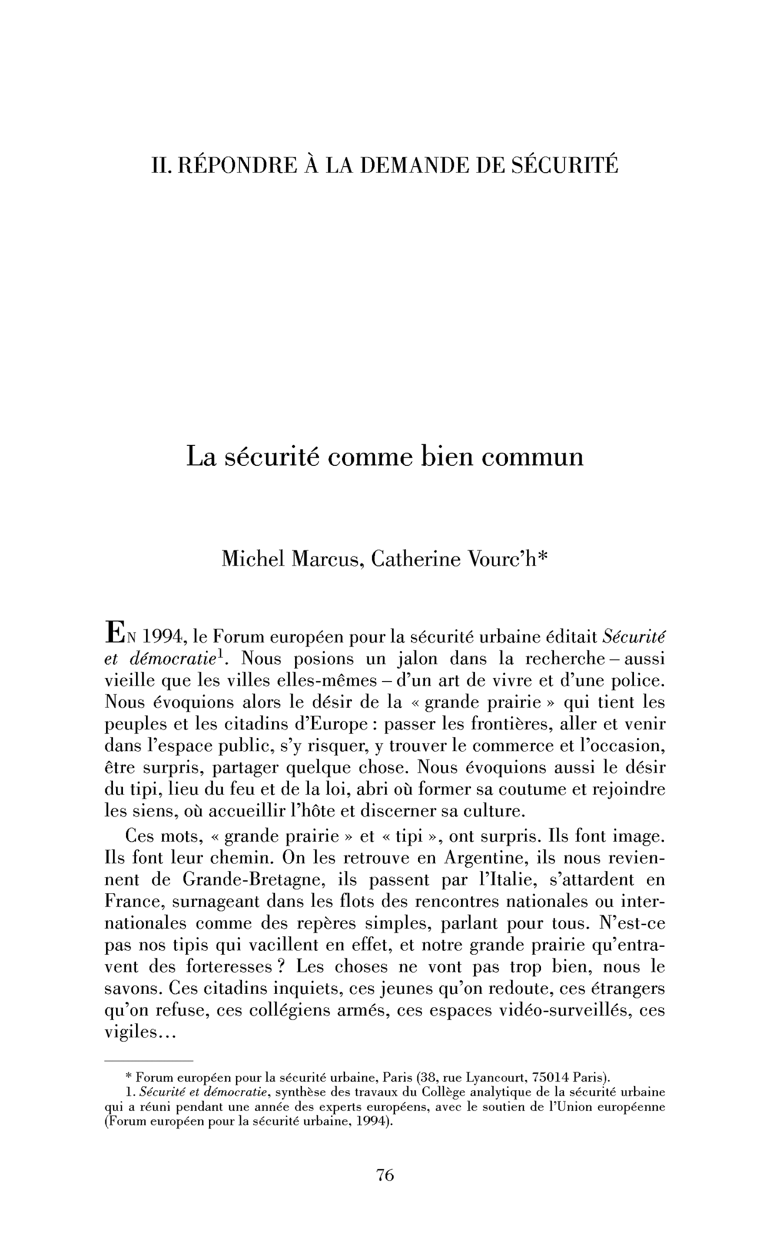 La sécurité comme bien commun