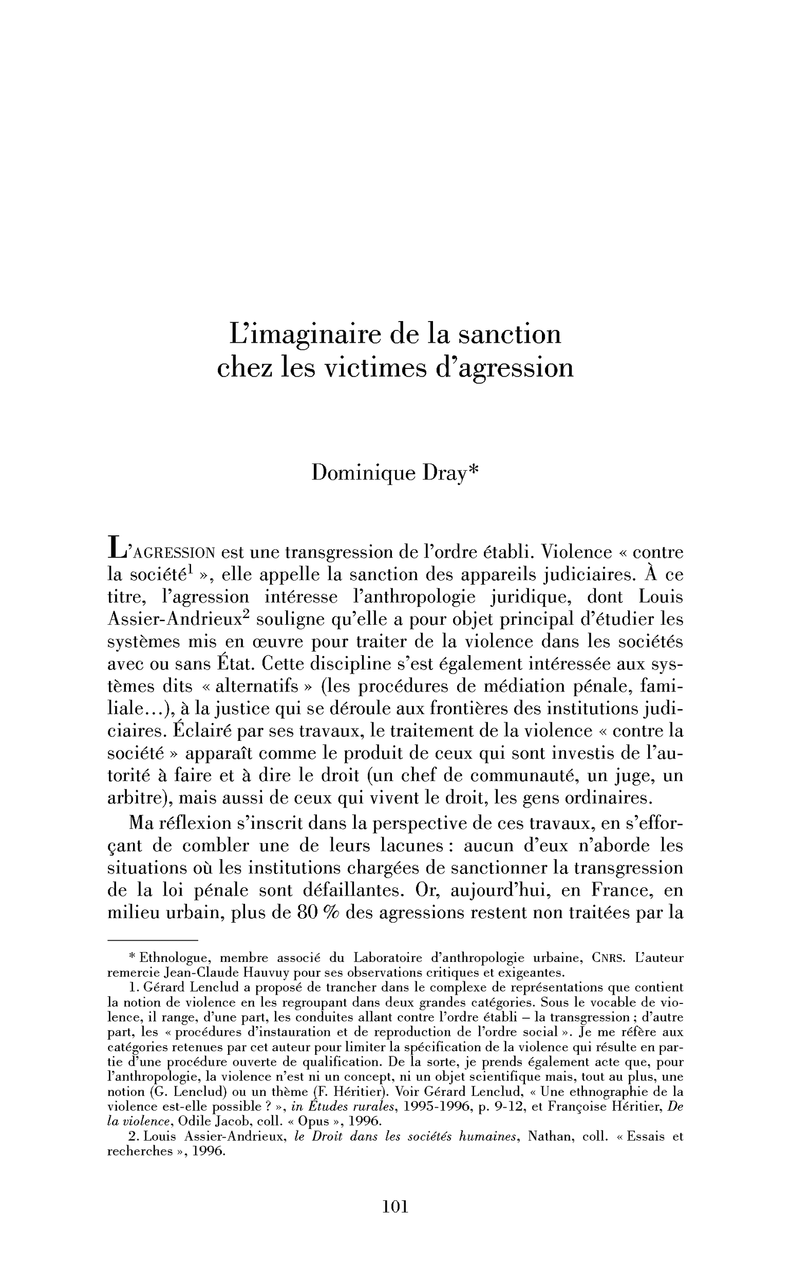 L’imaginaire de la sanction chez les victimes d’agression