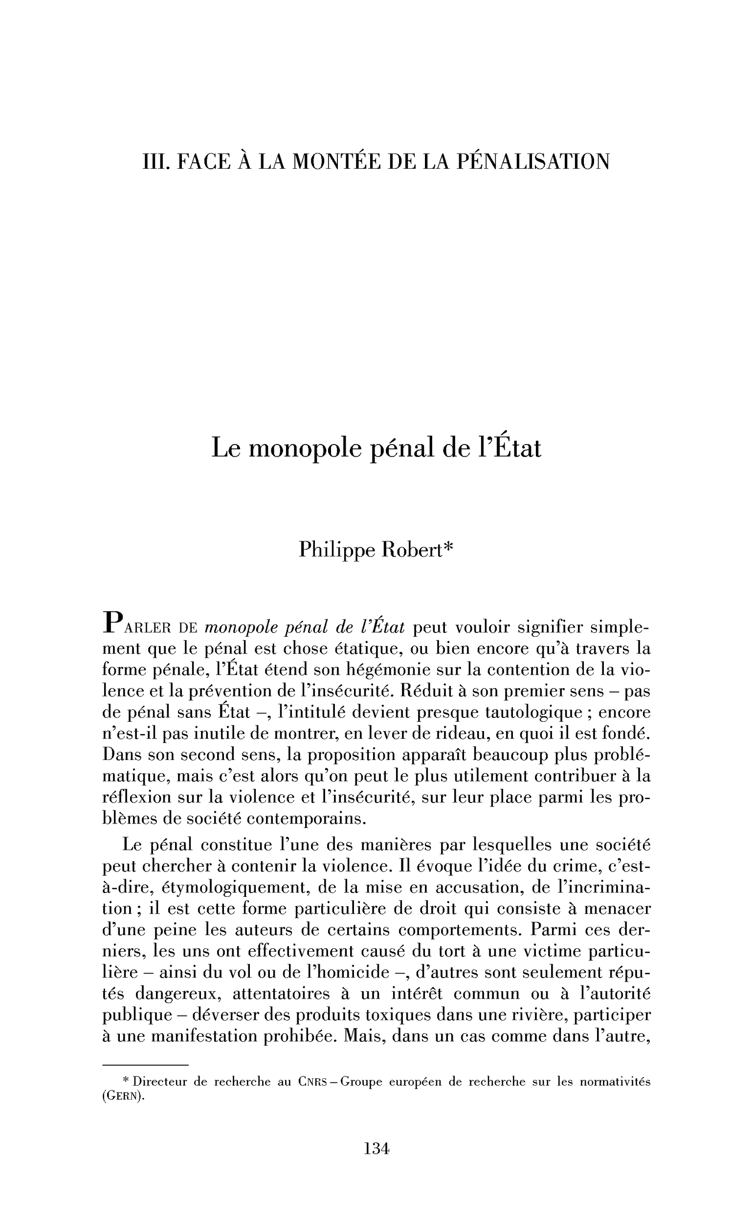 Le monopole pénal de l’État