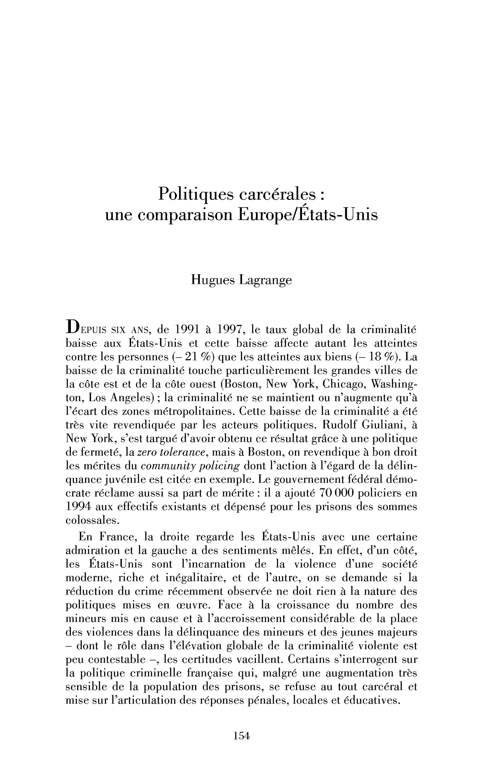 Politiques carcérales une comparaison Europe-États-Unis