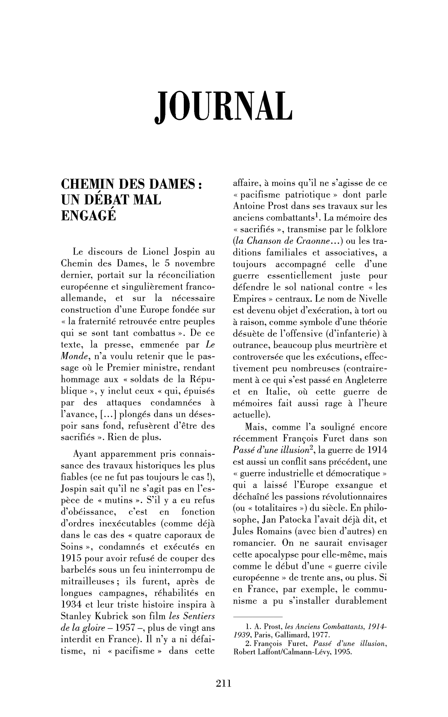 Chemin des dames : un débat mal engagé
