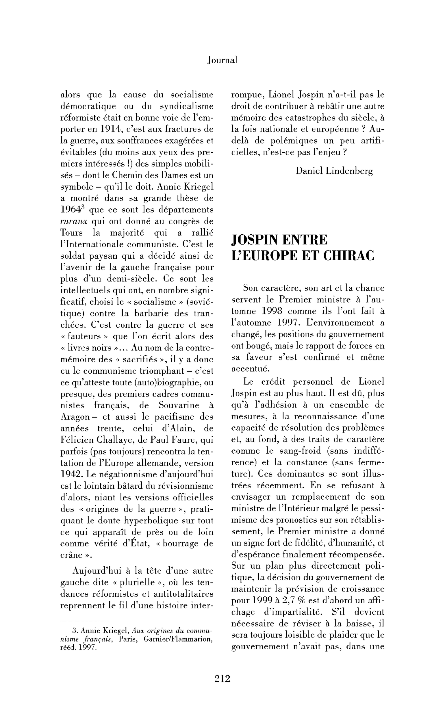Lionel Jospin entre l’Europe et Chirac