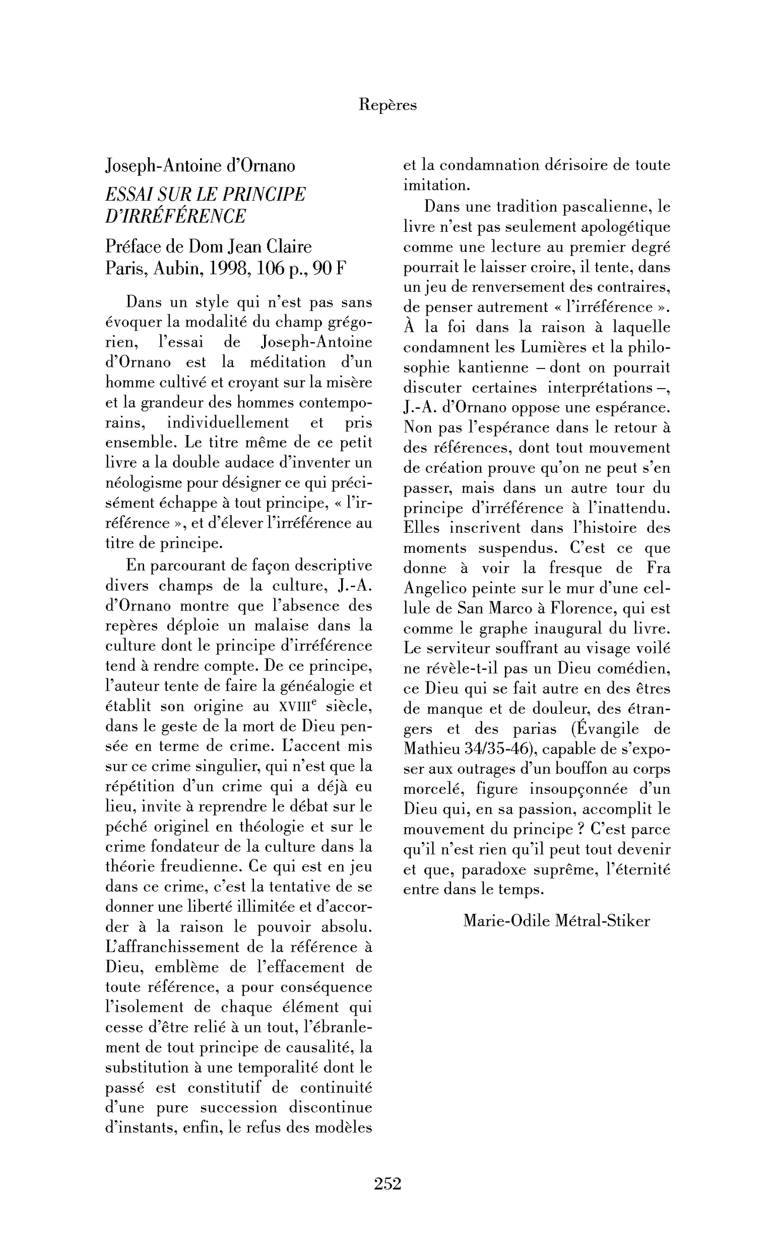Joseph-Antoine d’Ornano Essai sur le principe d’irréférence