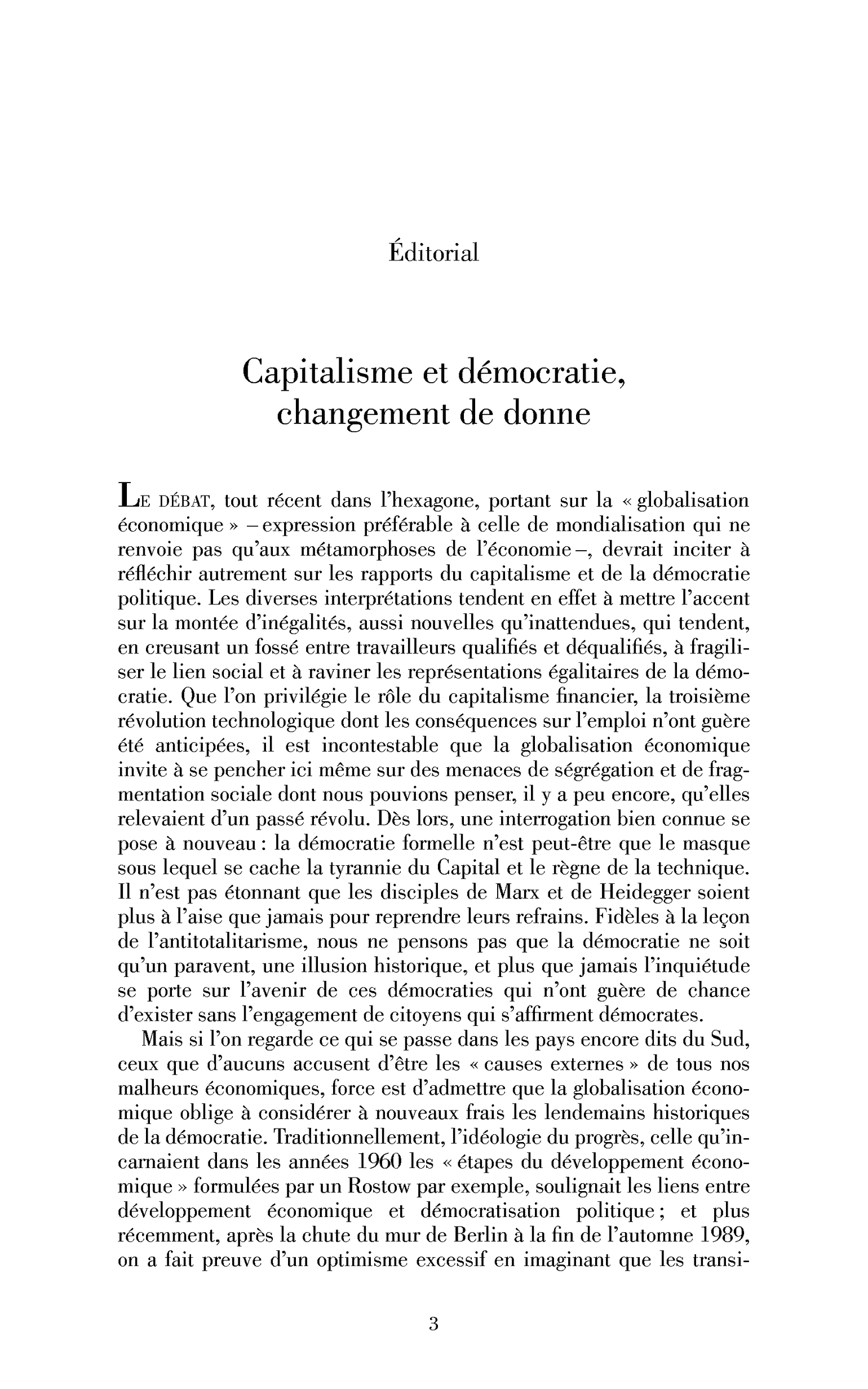 Capitalisme et démocratie, changement de donne