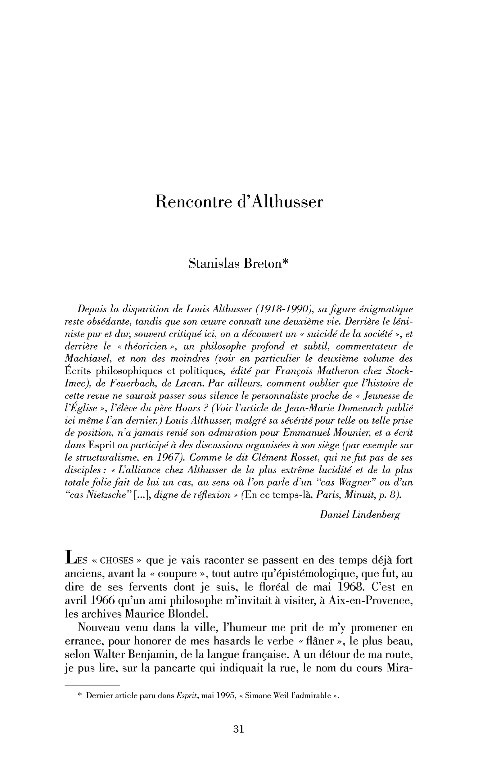 Rencontre d’Althusser