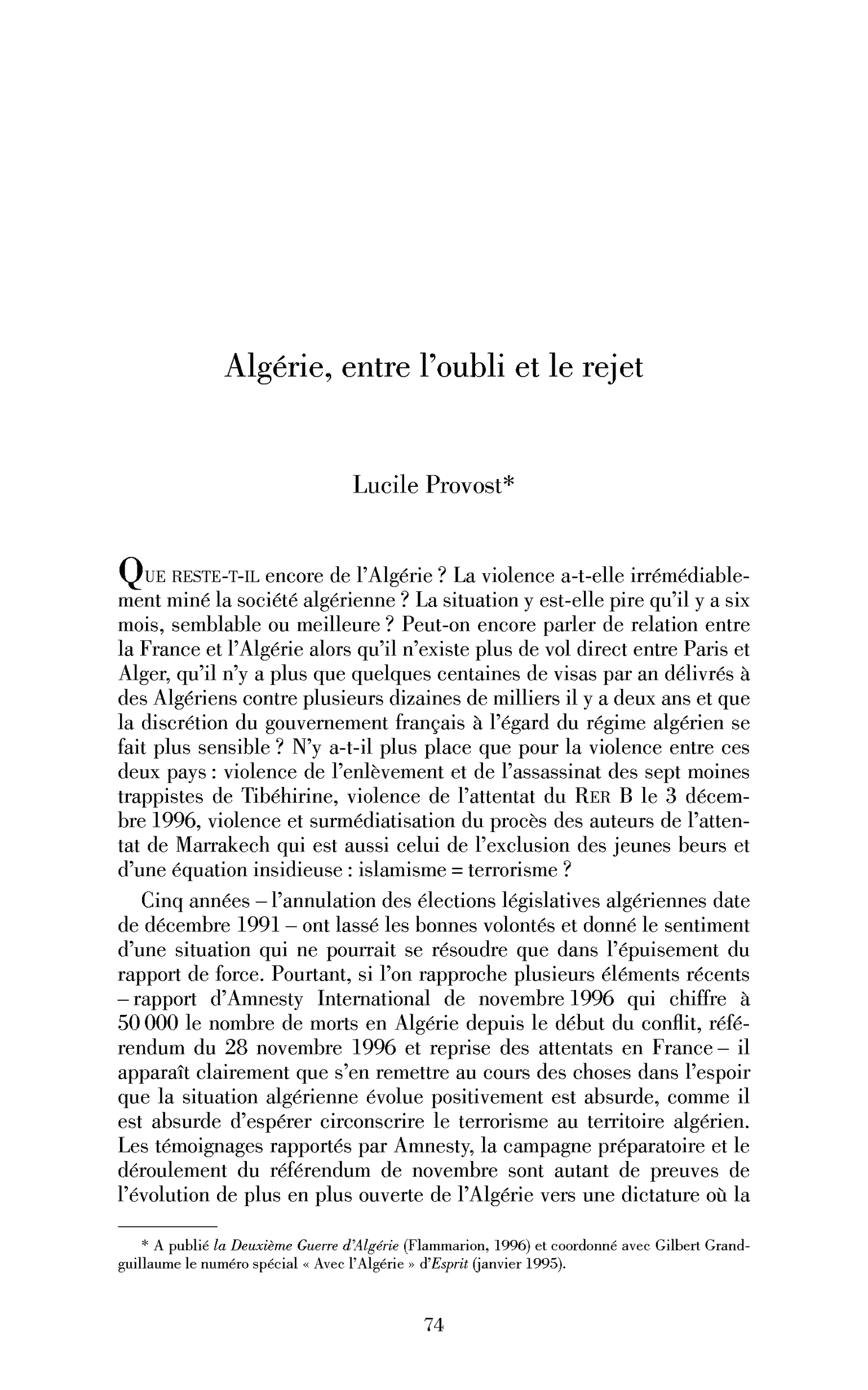 Algérie, entre l’oubli et le rejet