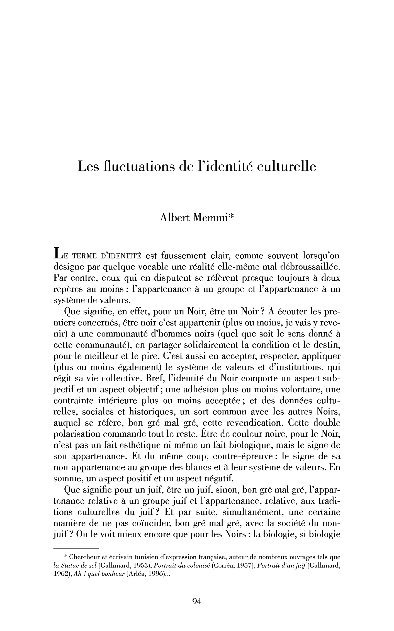 Les fluctuations de l’identité culturelle