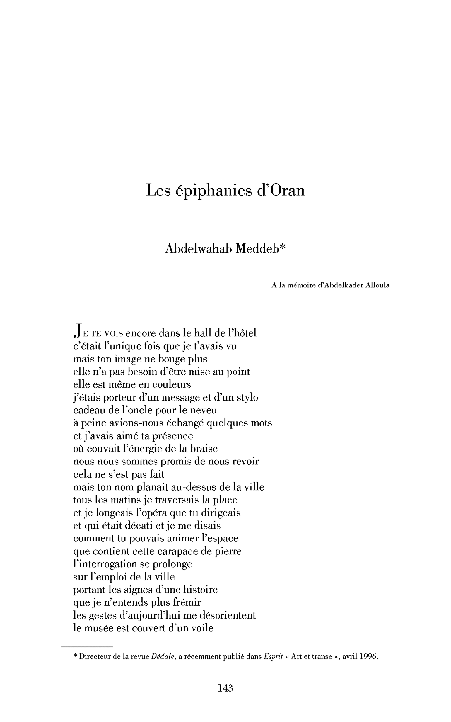 Les Épiphanies d’Oran
