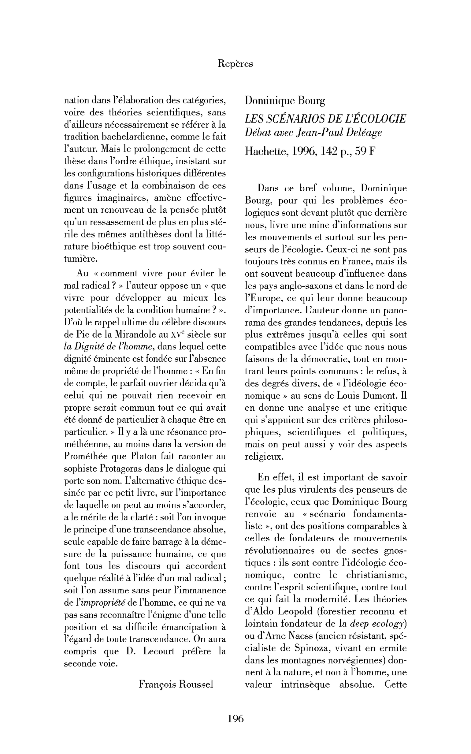 Dominique Bourg : les Scénarios de l’écologie. Débat avec Jean-Paul Deléage