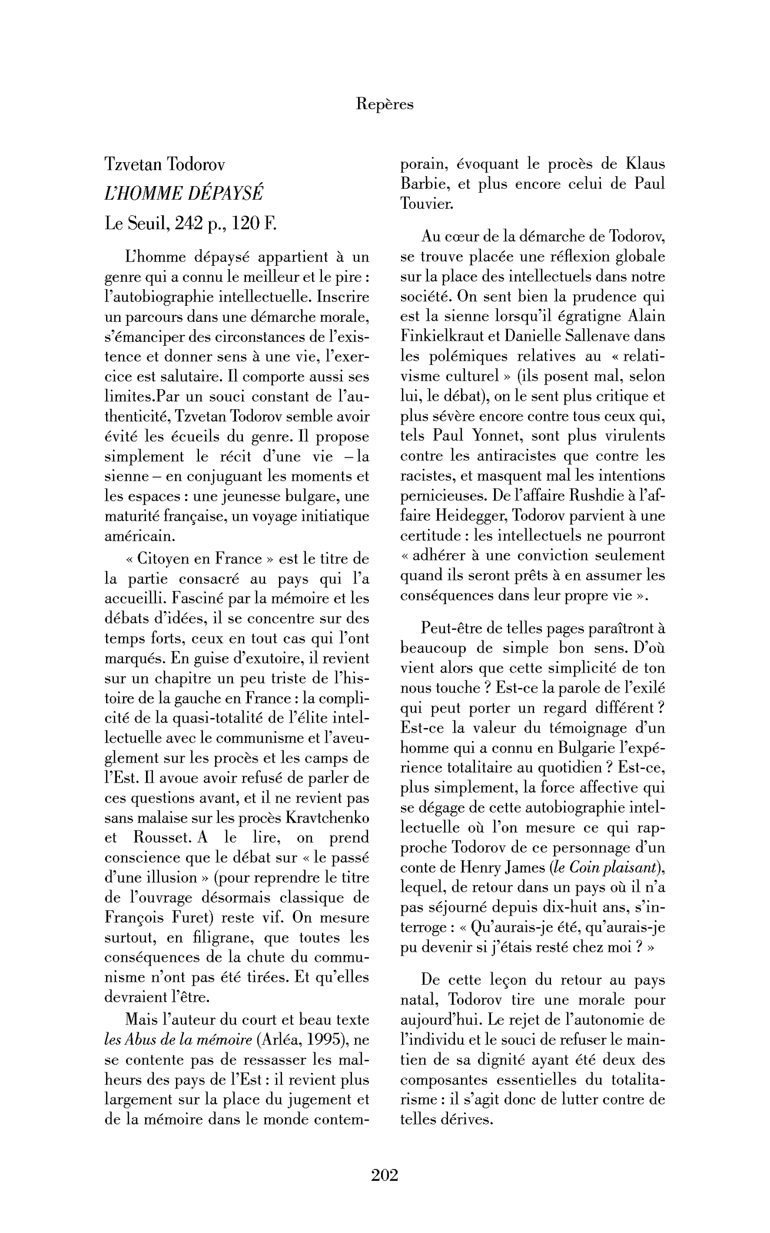 Tzvetan Todorov : l’Homme dépaysé