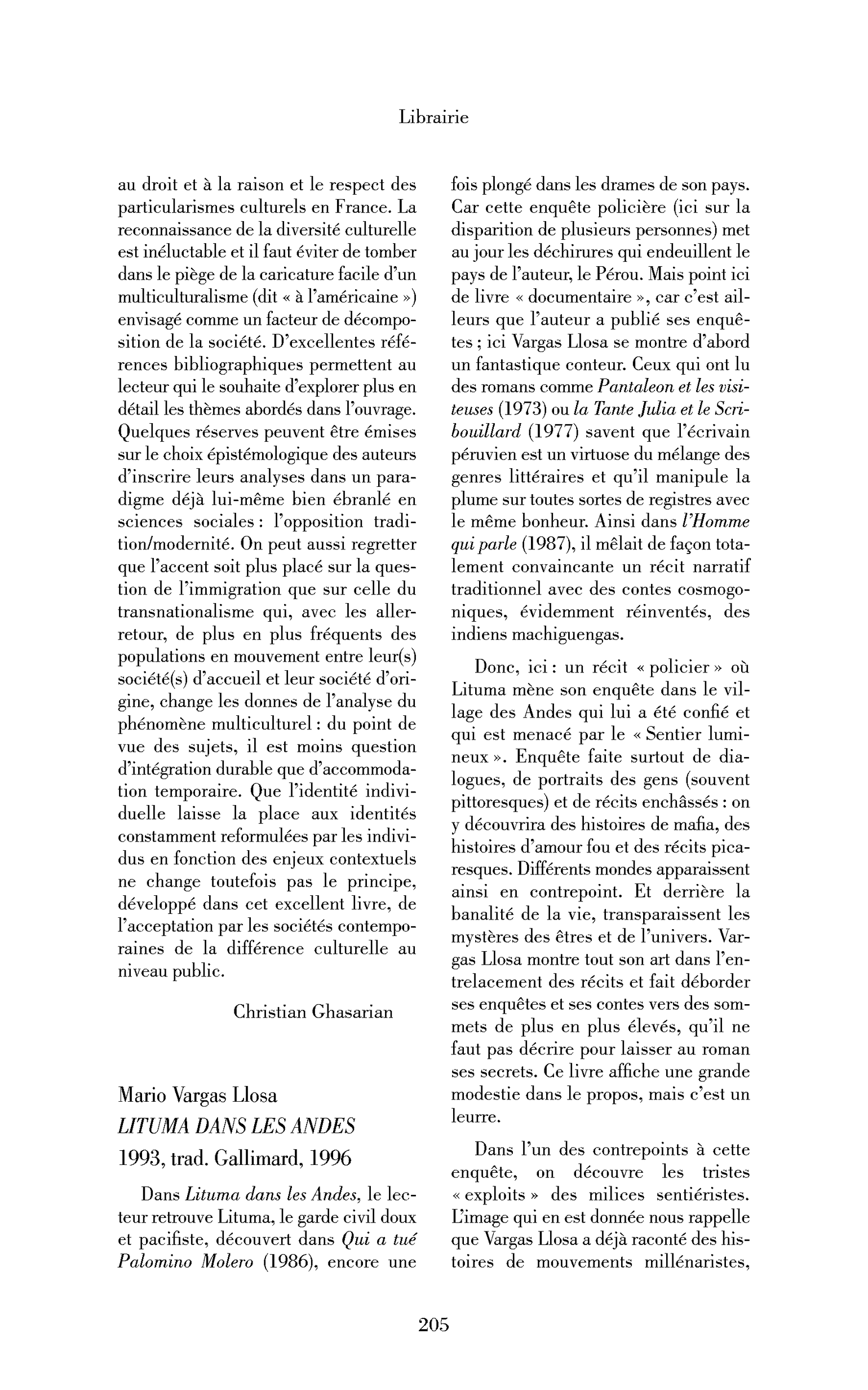 Mario Vargas Llosa : Lituma dans les Andes
