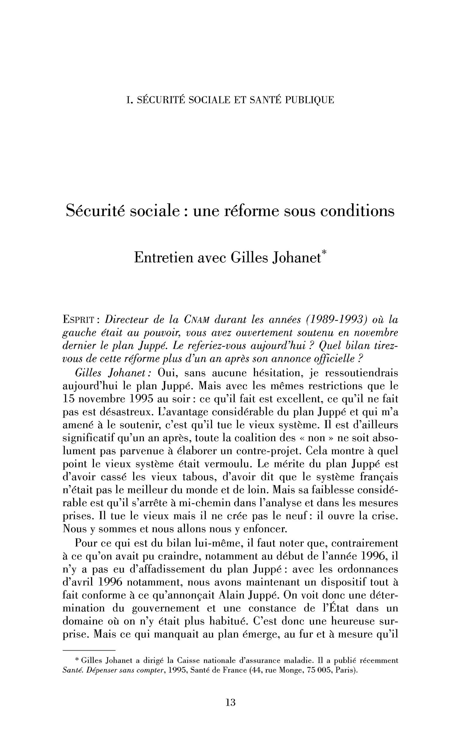 Sécurité sociale : une réforme sous conditions (entretien avec Gilles Johanet)