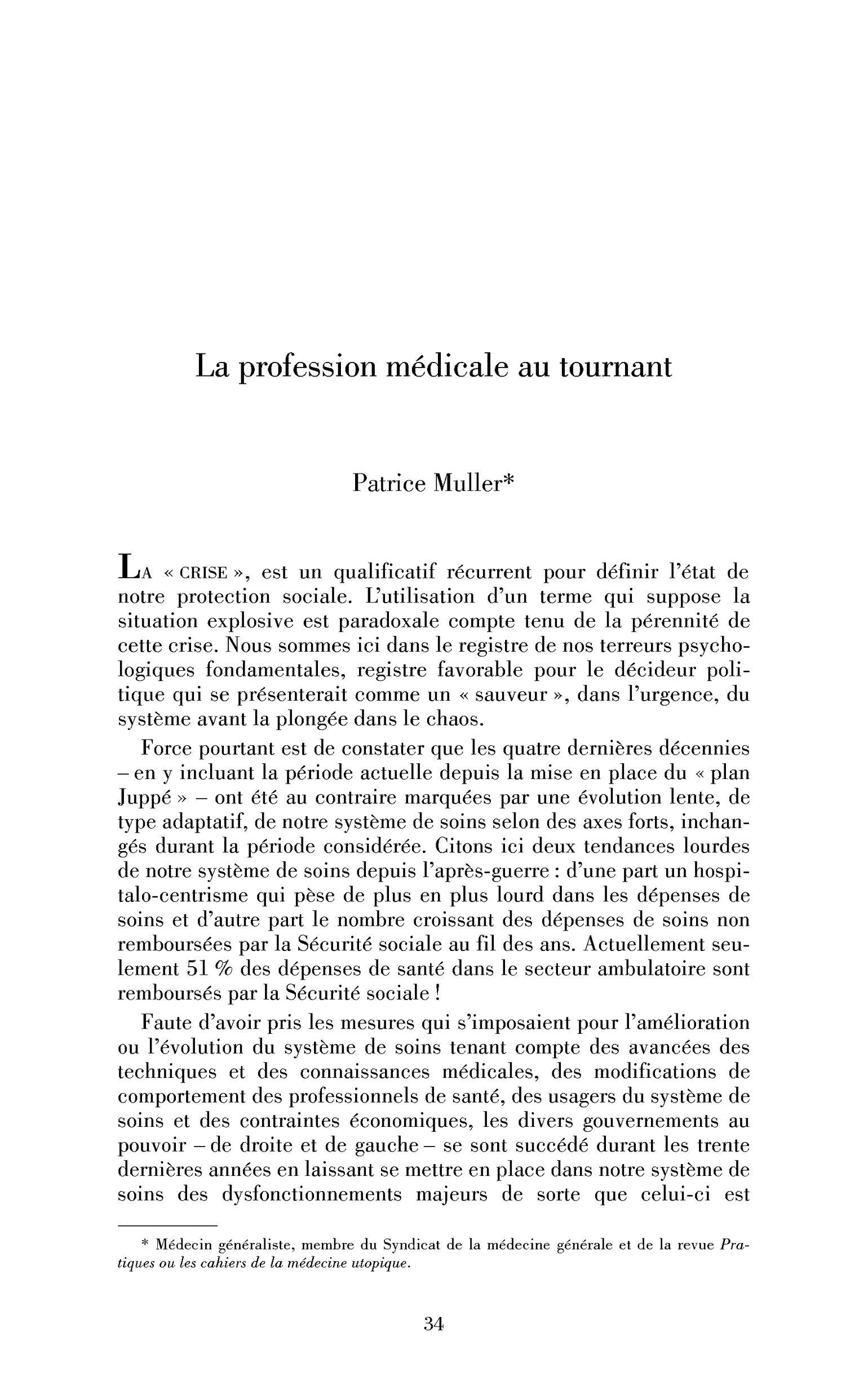 La profession médicale au tournant