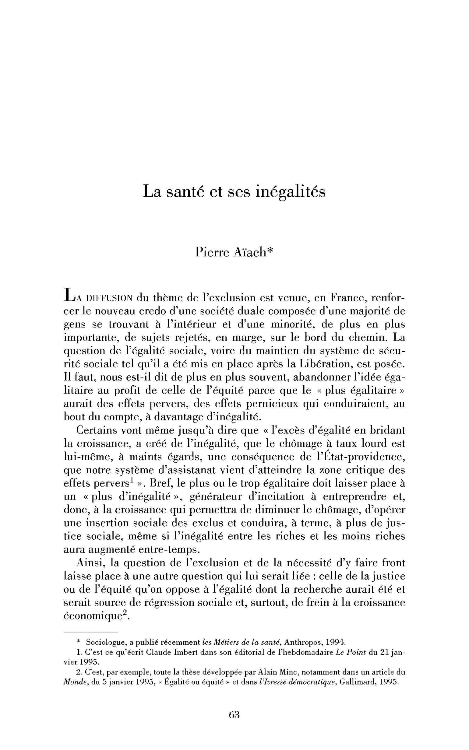 La santé et ses inégalités