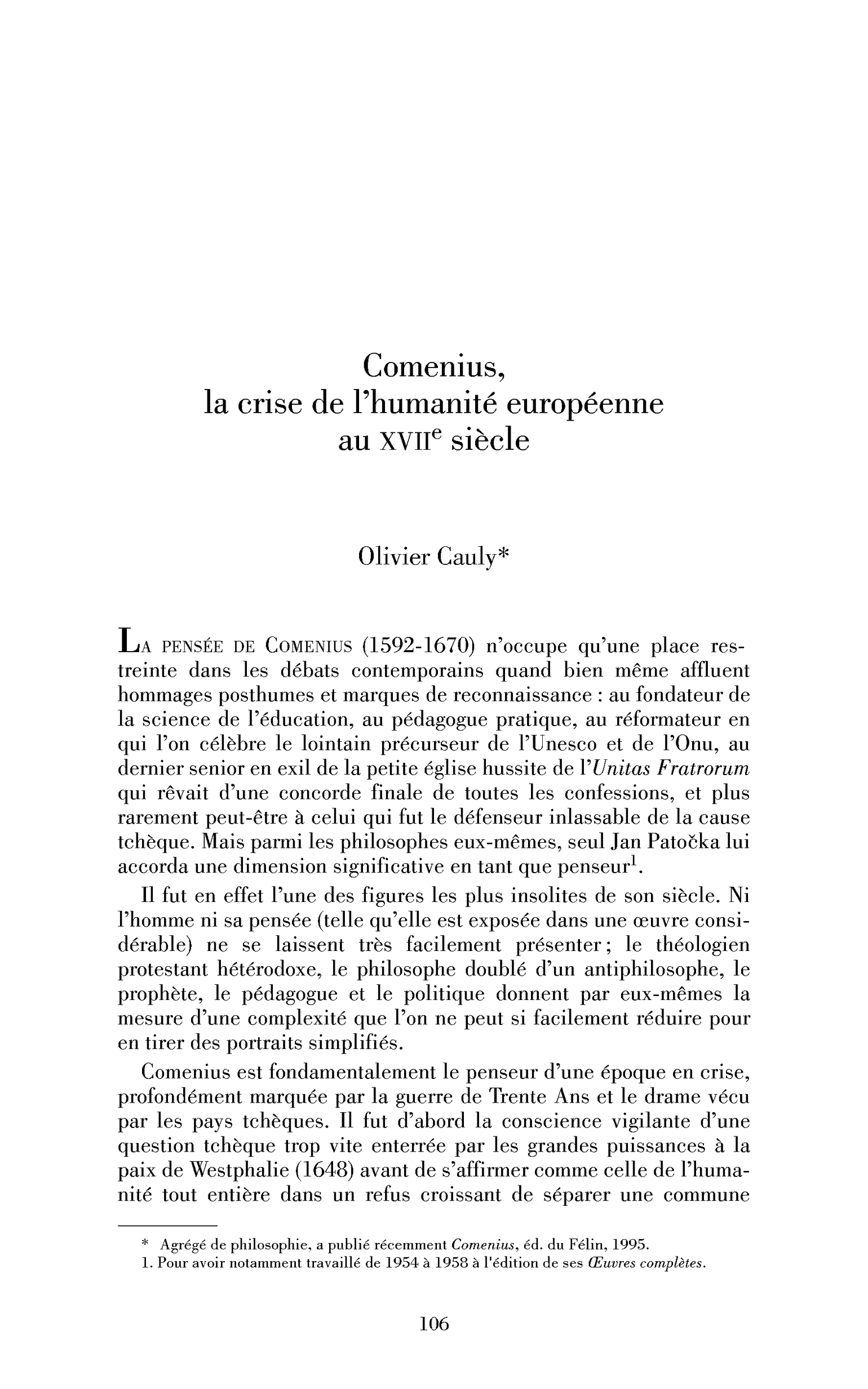 Comenius et l’humanité européenne au XVIIe siècle