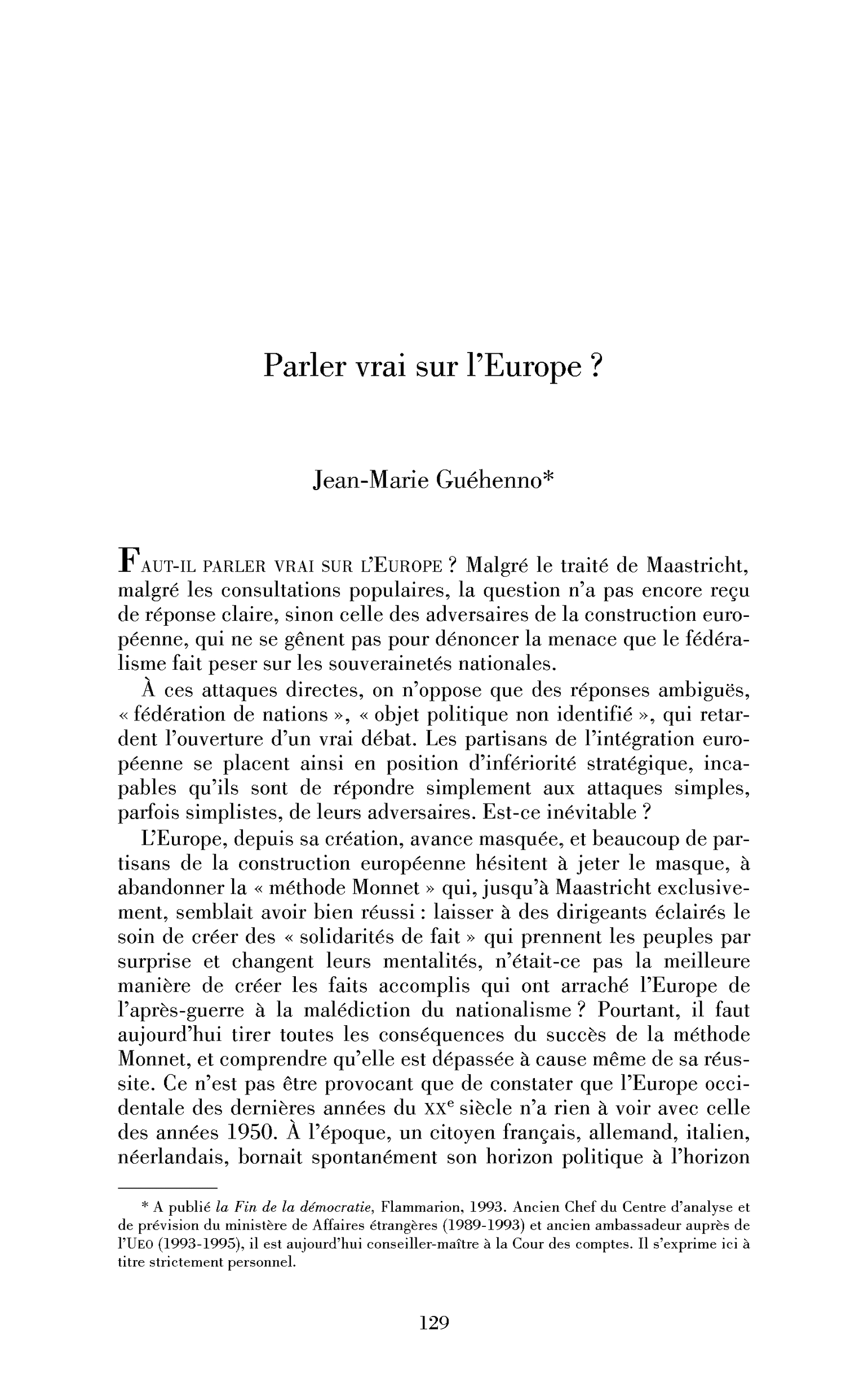 Parler vrai sur l’Europe?