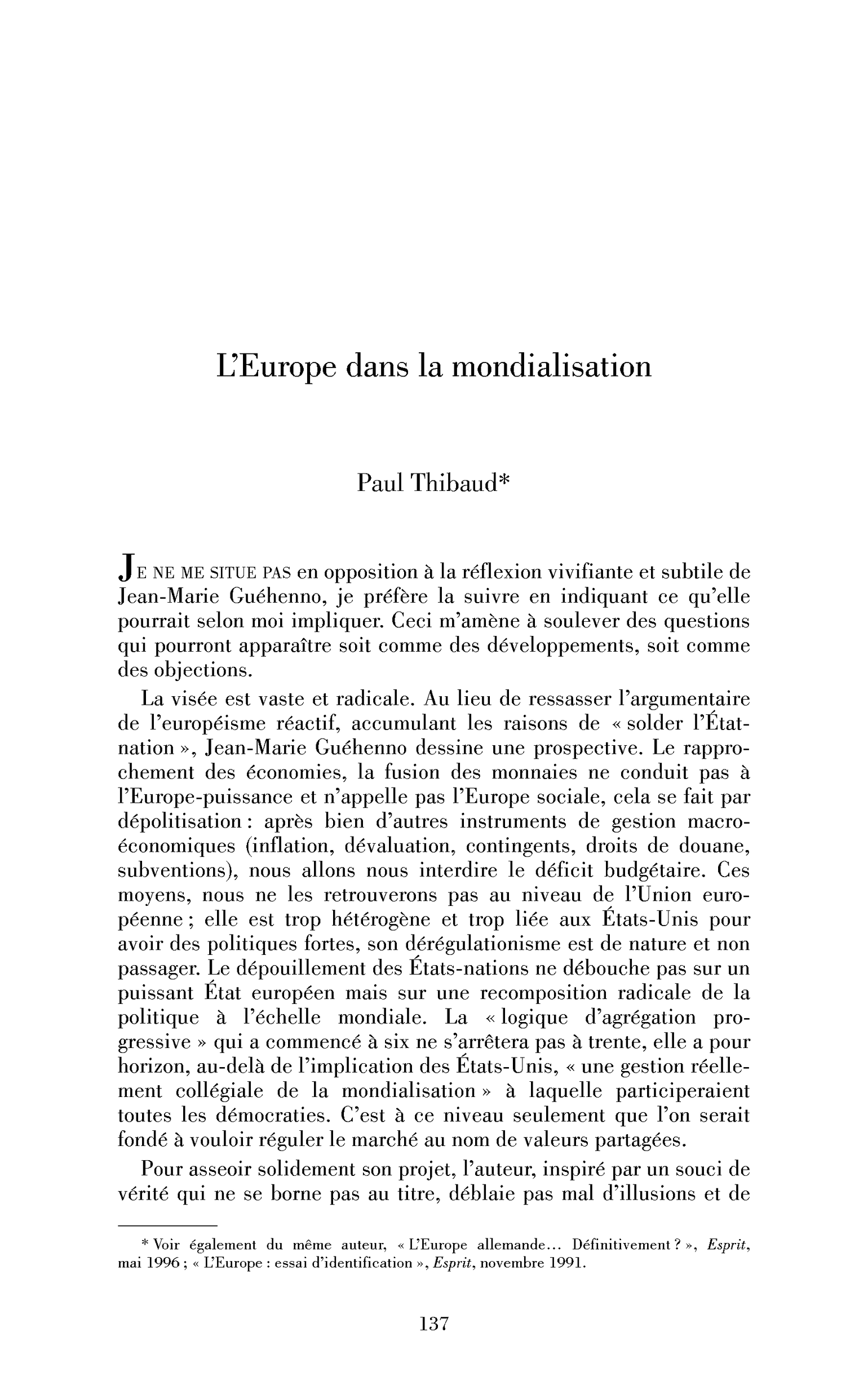 L’Europe dans la mondialisation
