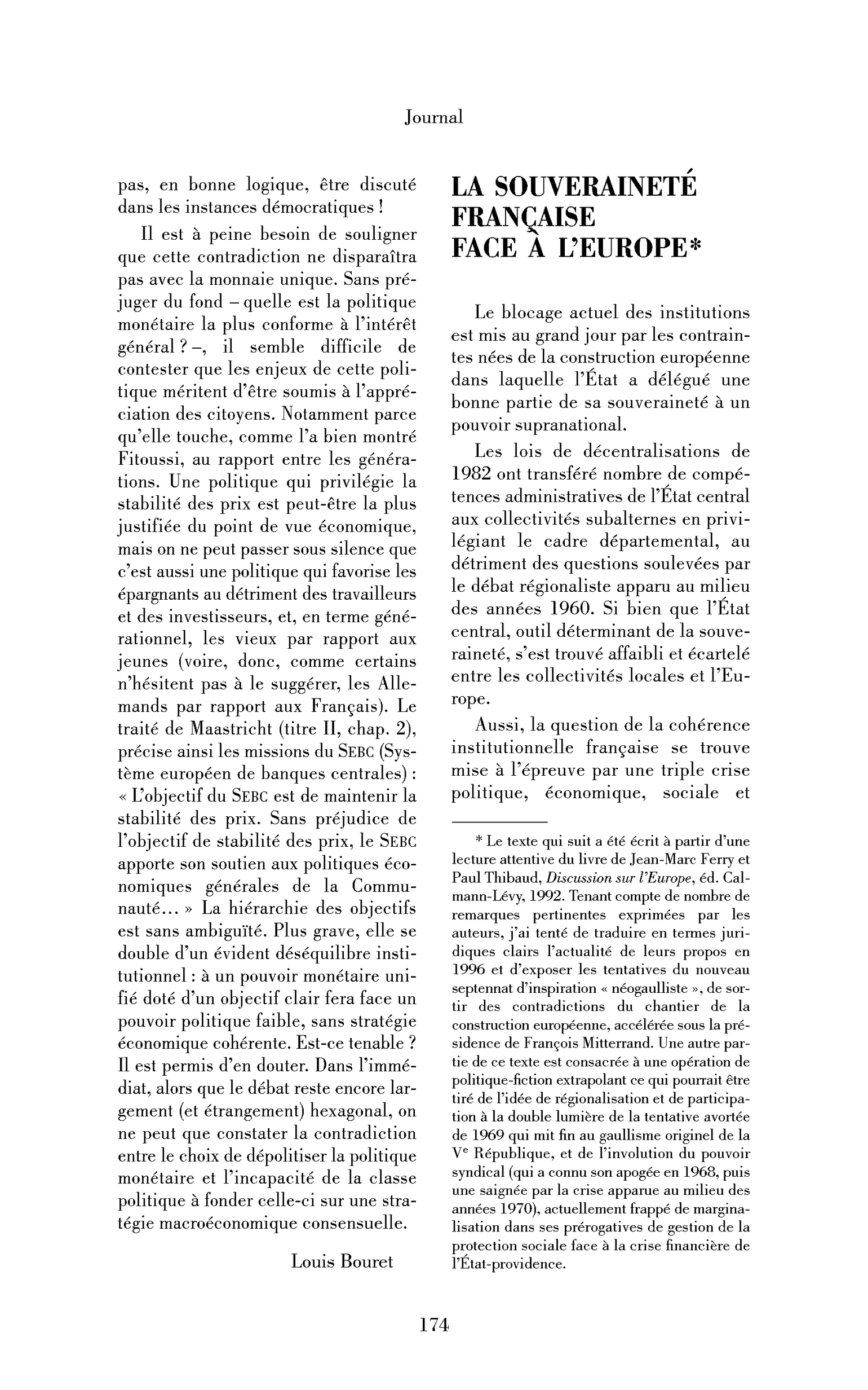 La souveraineté française face à l’Europe