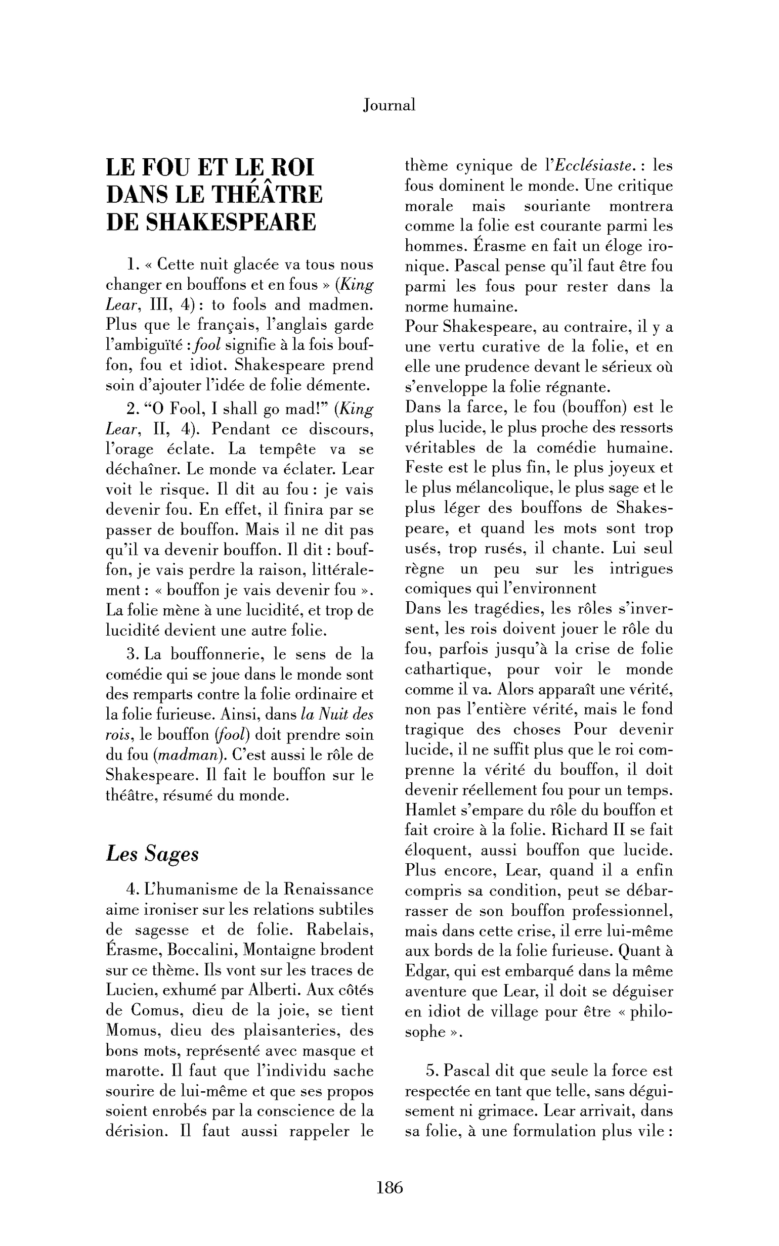 Le Fou et le Roi selon Shakespeare