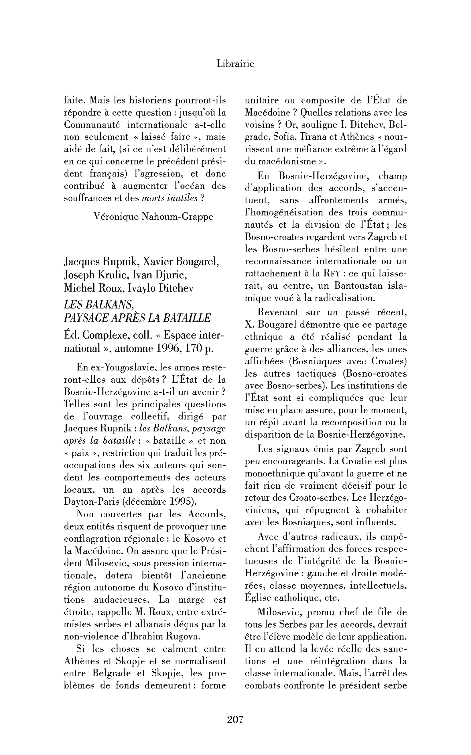 J. Rupnik, X. Bougarel, J. Krulic, I. Djuric, M. Roux, I. Ditchev, Les Balkans. Paysage après la bataille