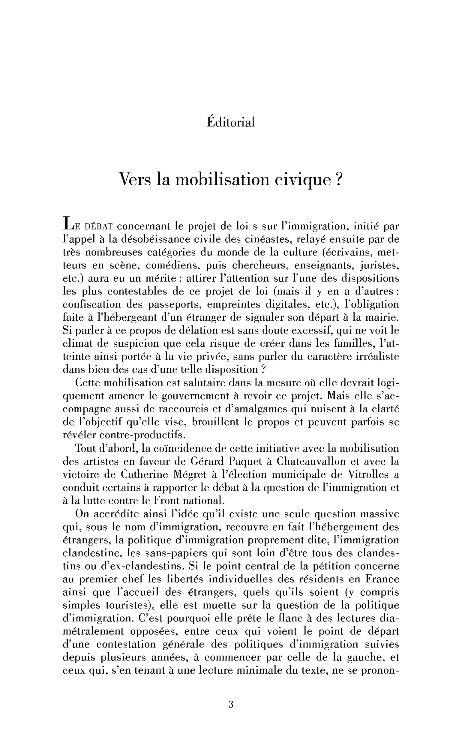 Vers la mobilisation civique?