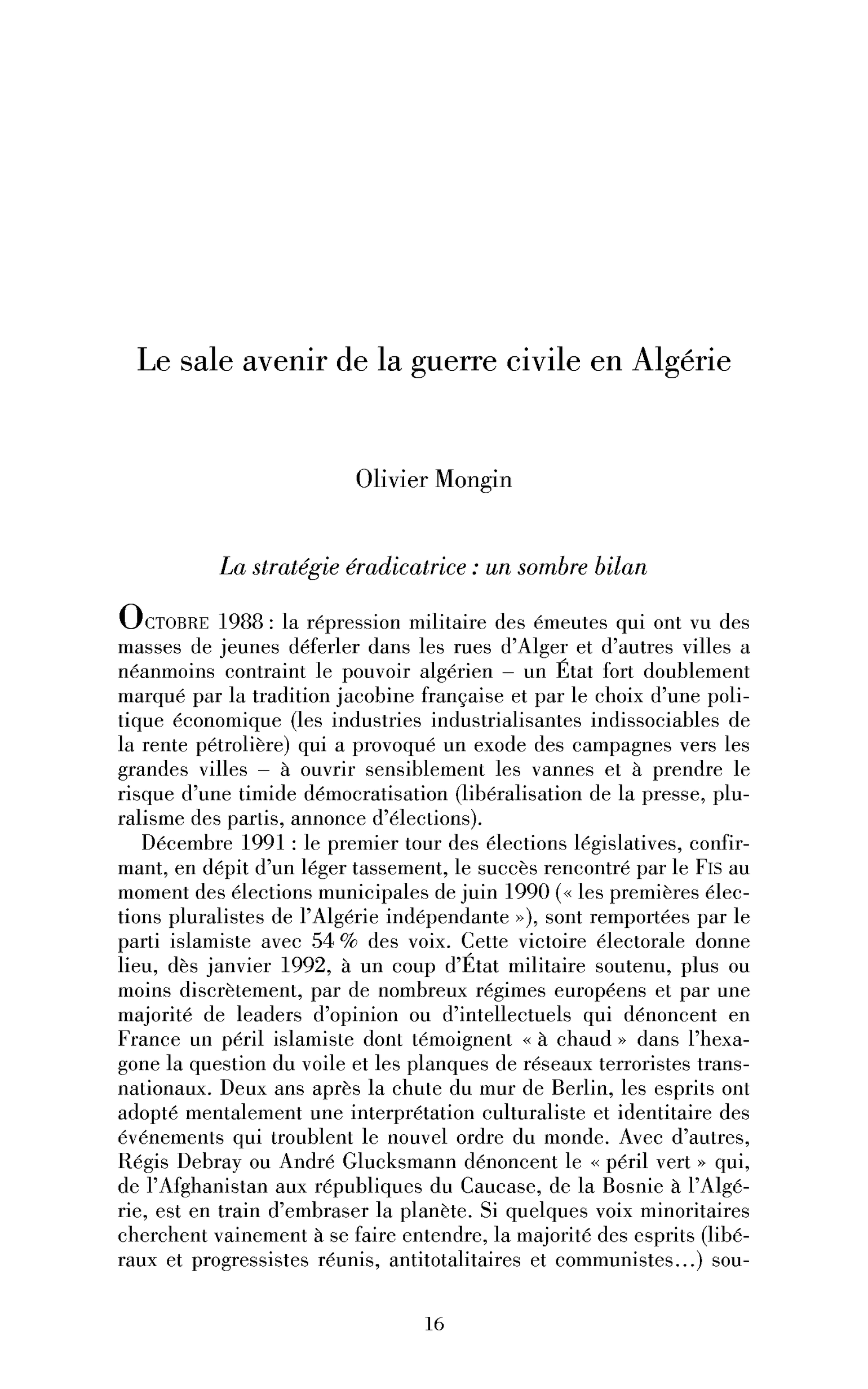 Le sale avenir de la guerre civile en Algérie