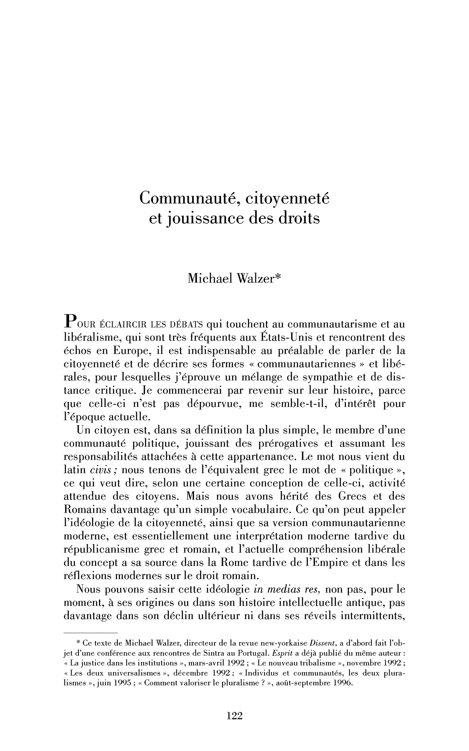 Communauté, citoyenneté et jouissance des droits