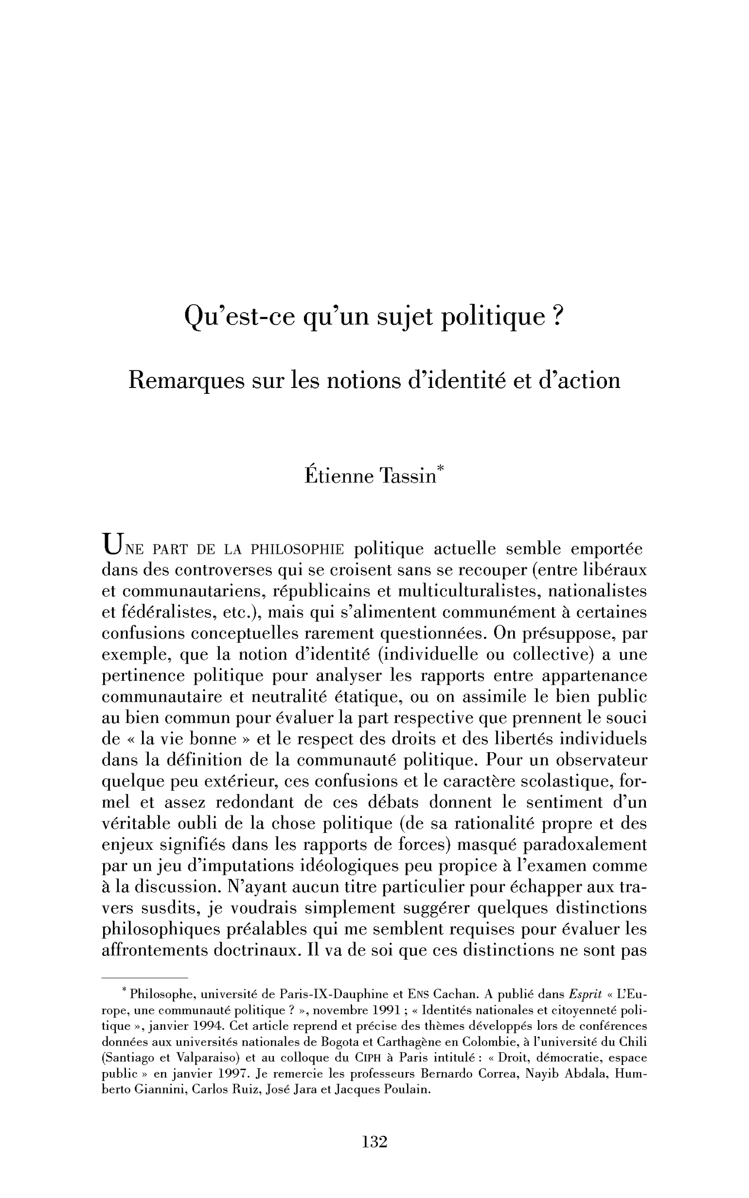 Qu’est-ce qu’un sujet politique?