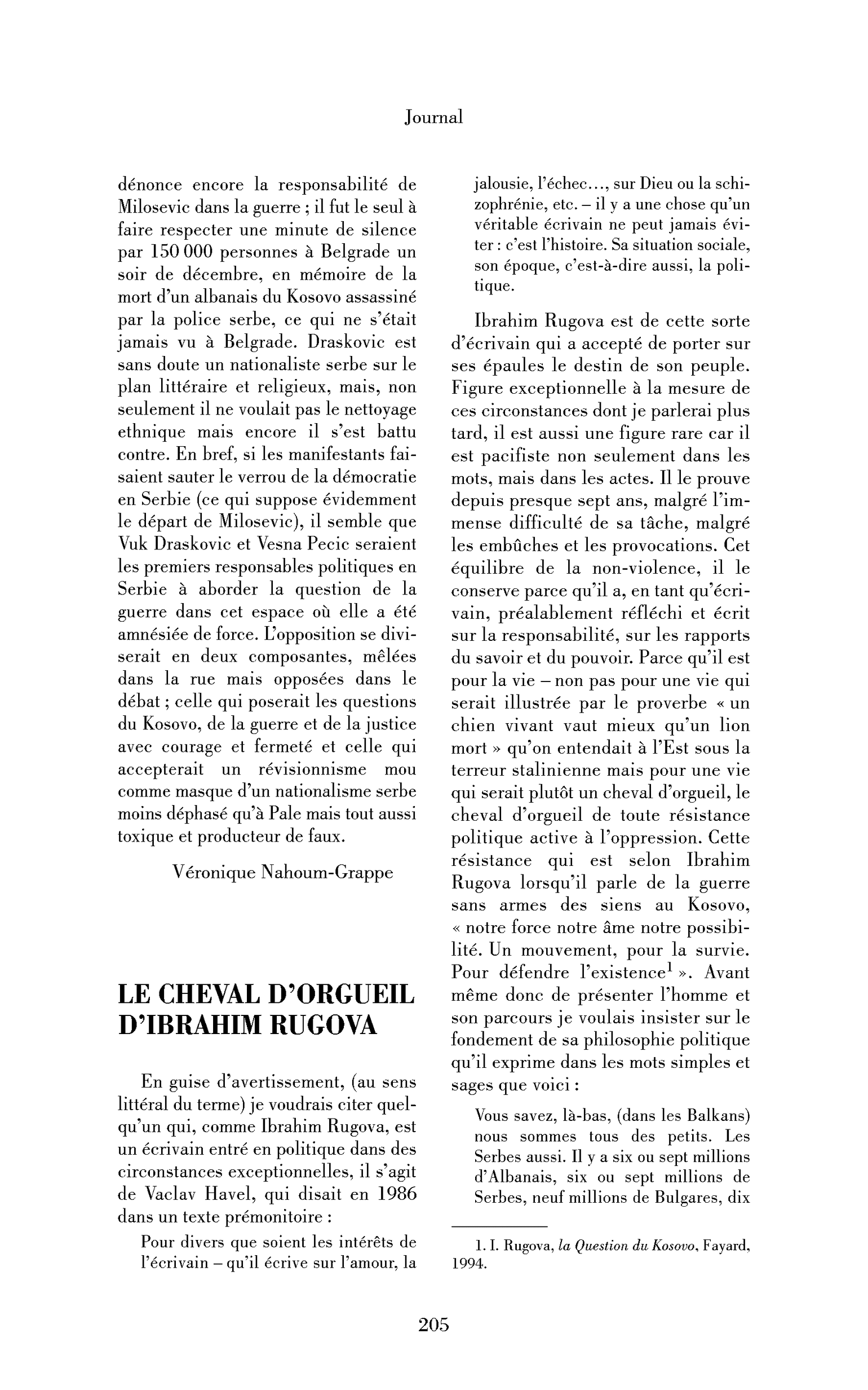 Le cheval d’orgueil d’Ibrahim Rugova