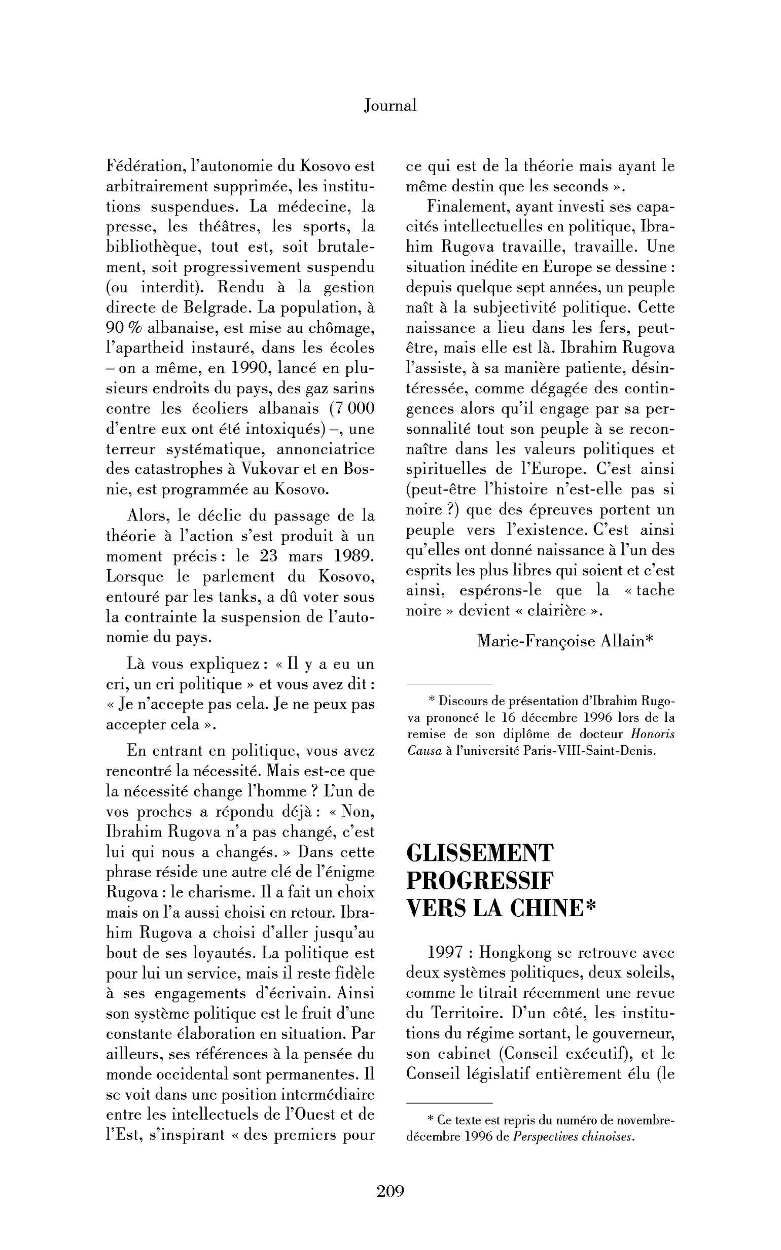 Glissement progressif vers la Chine