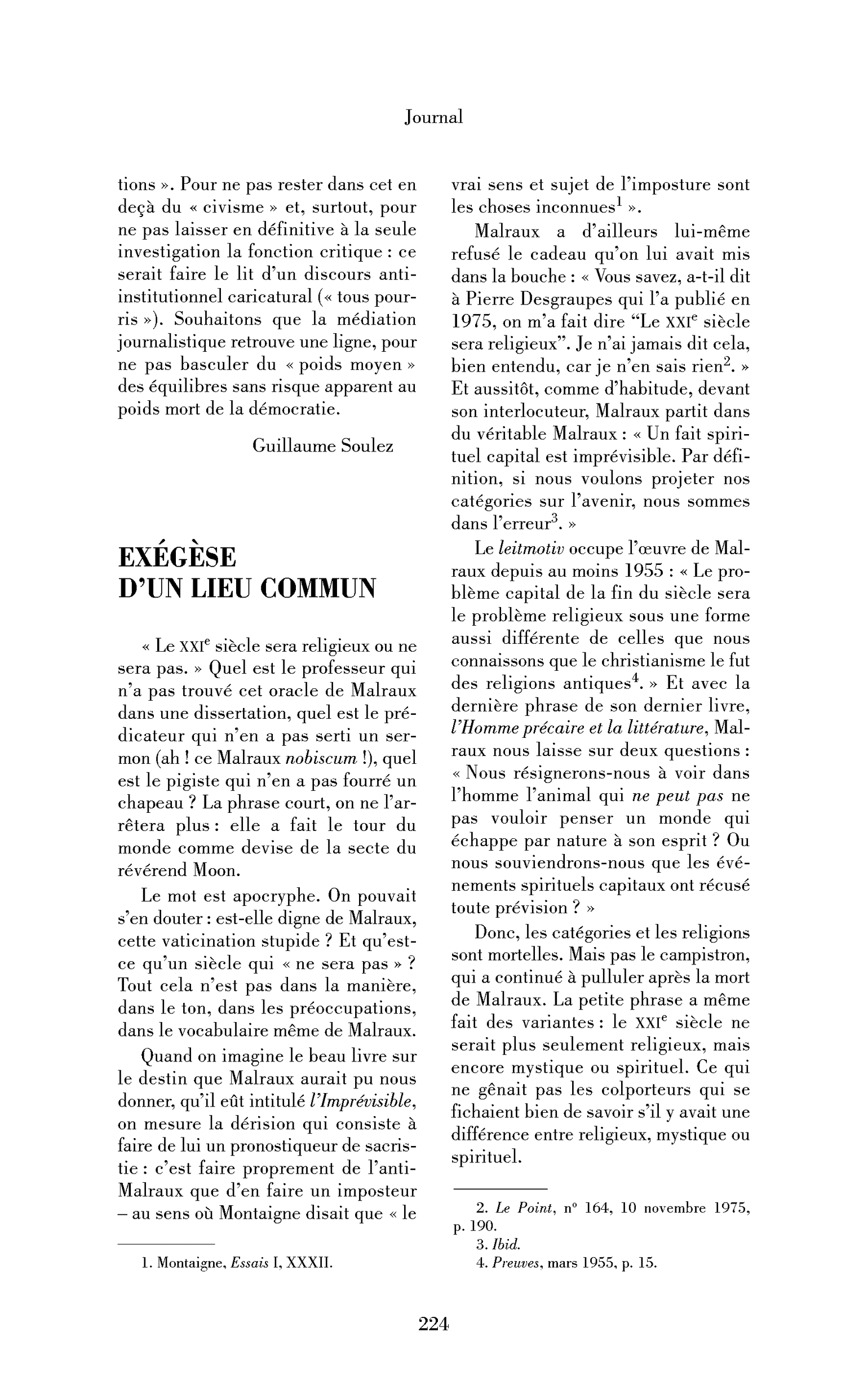 Exégèse d’un lieu commun