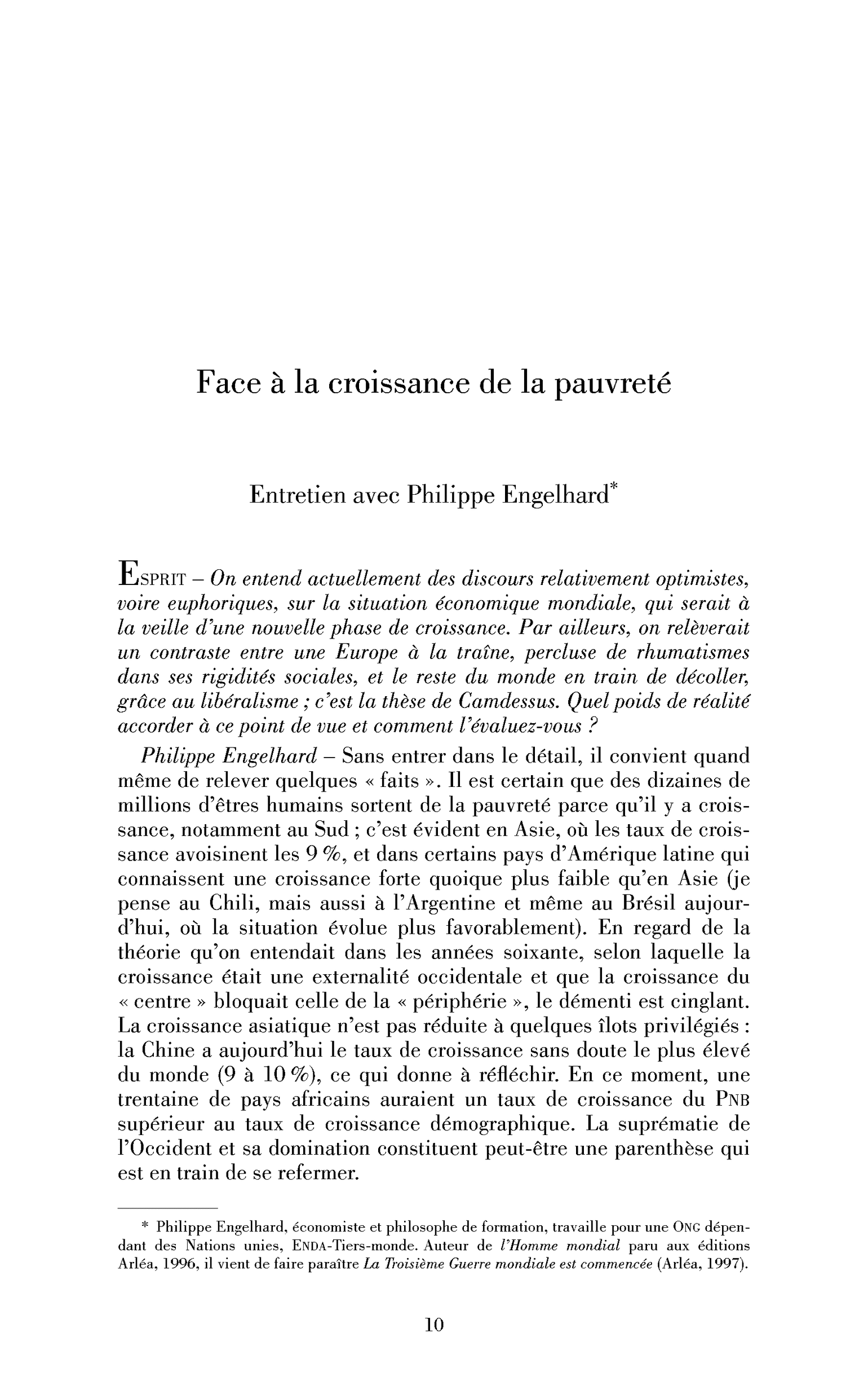 Face à la croissance de la pauvreté. Entretien avec Philippe Engelhard