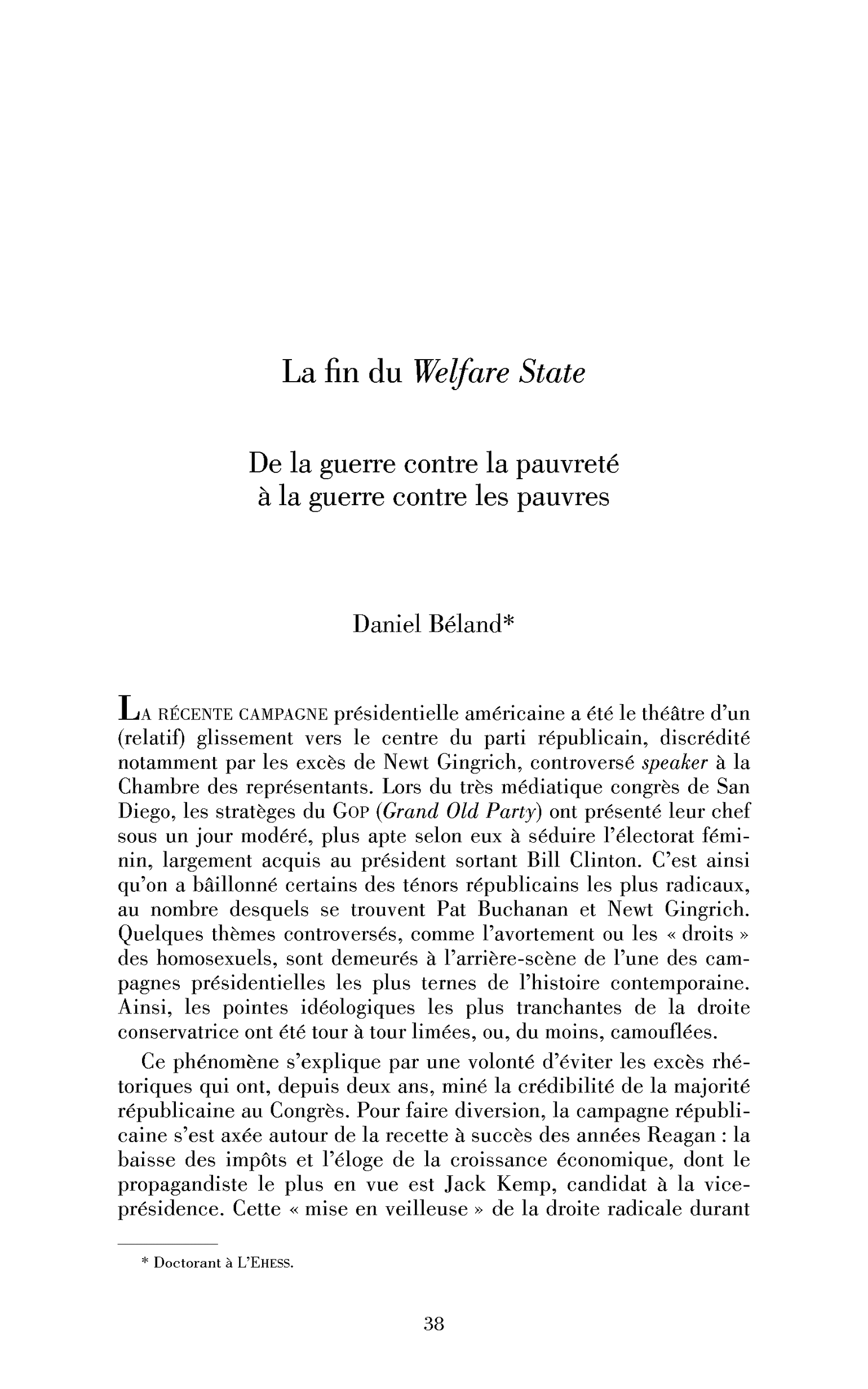 La fin du Welfare State