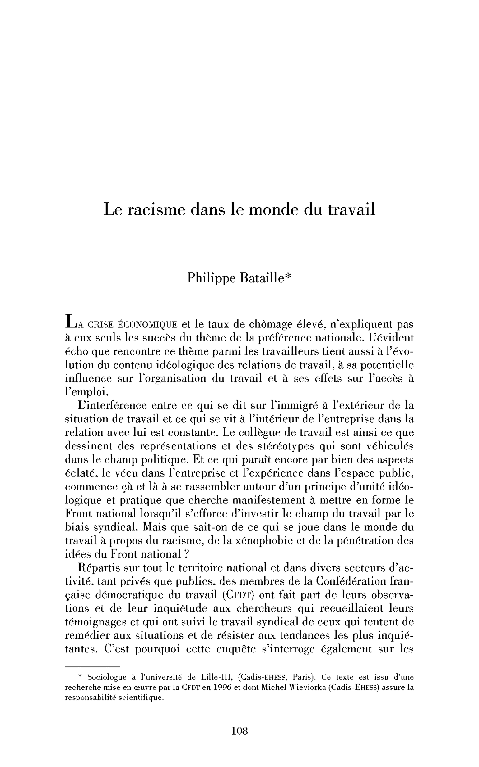 Le racisme dans le monde du travail