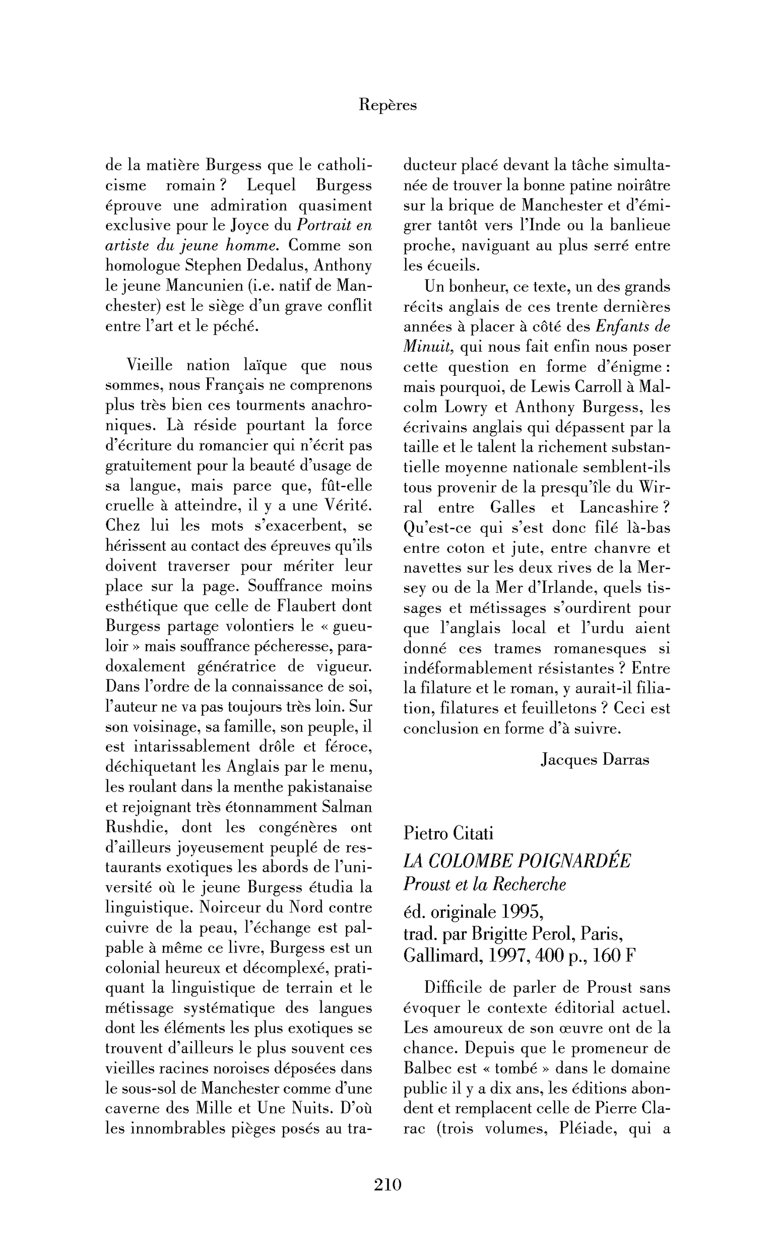 Pietro Citati : la Colombe poignardée. Proust et la Recherche