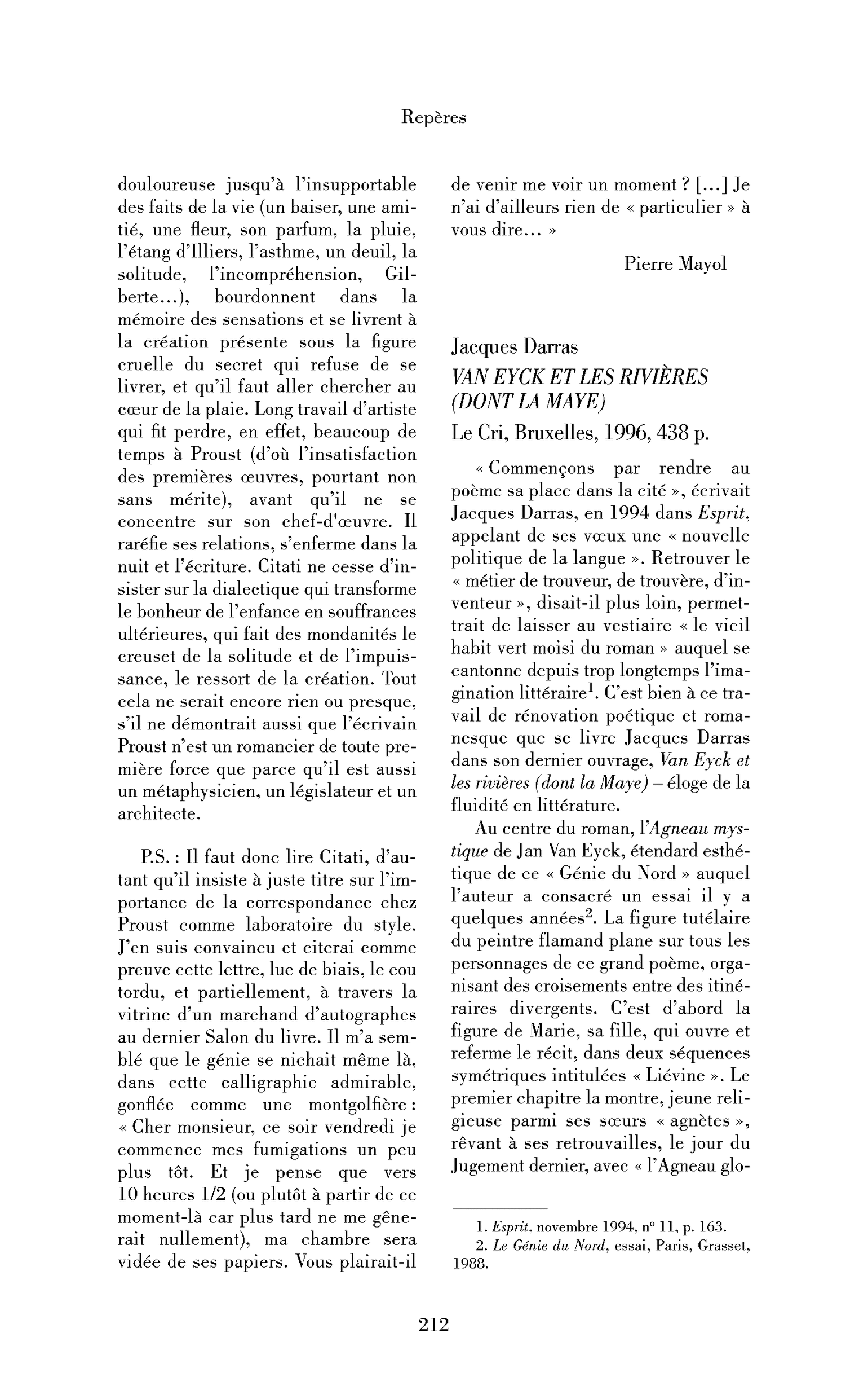 Jacques Darras : Van Eyck et les rivières (dont la Maye)