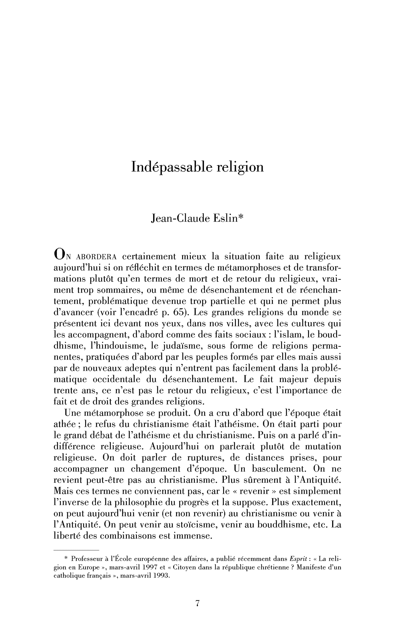 Indépassable religion