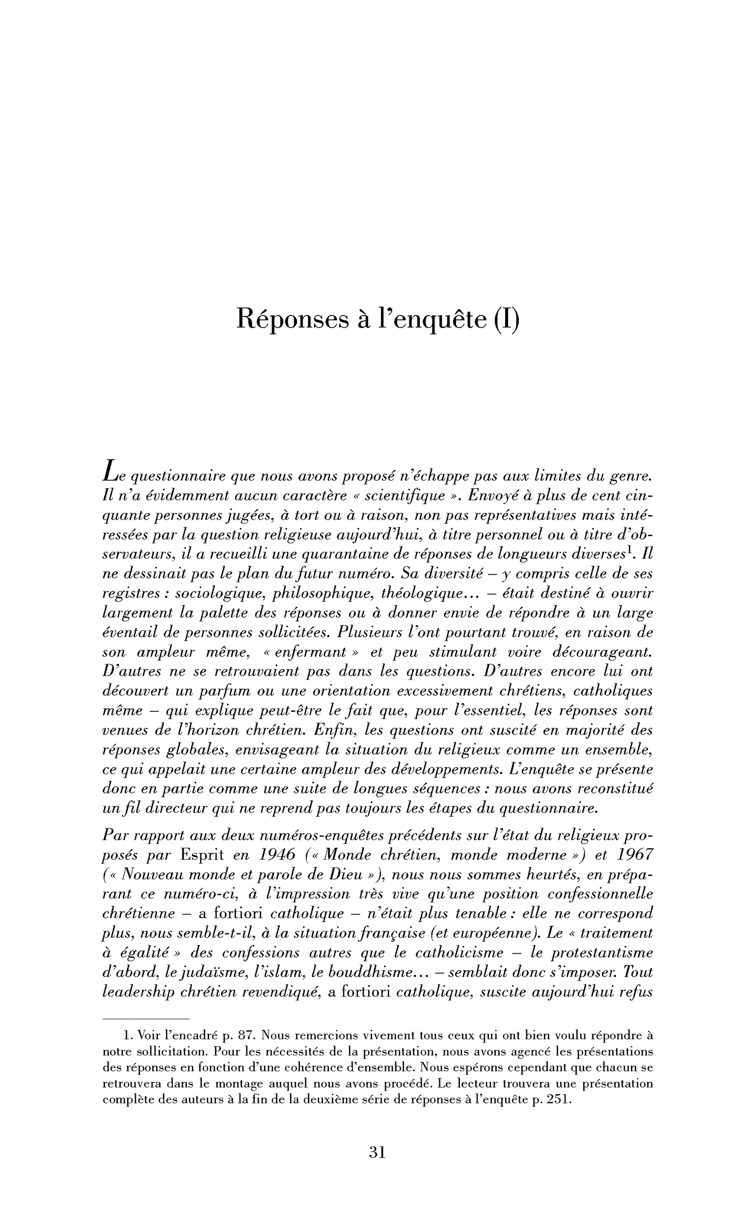 Réponses à l’enquête (I)