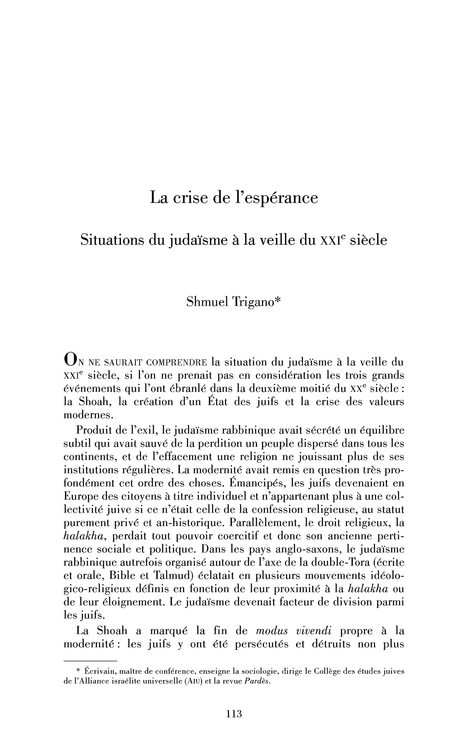 La crise de l’espérance. Situations du judaïsme