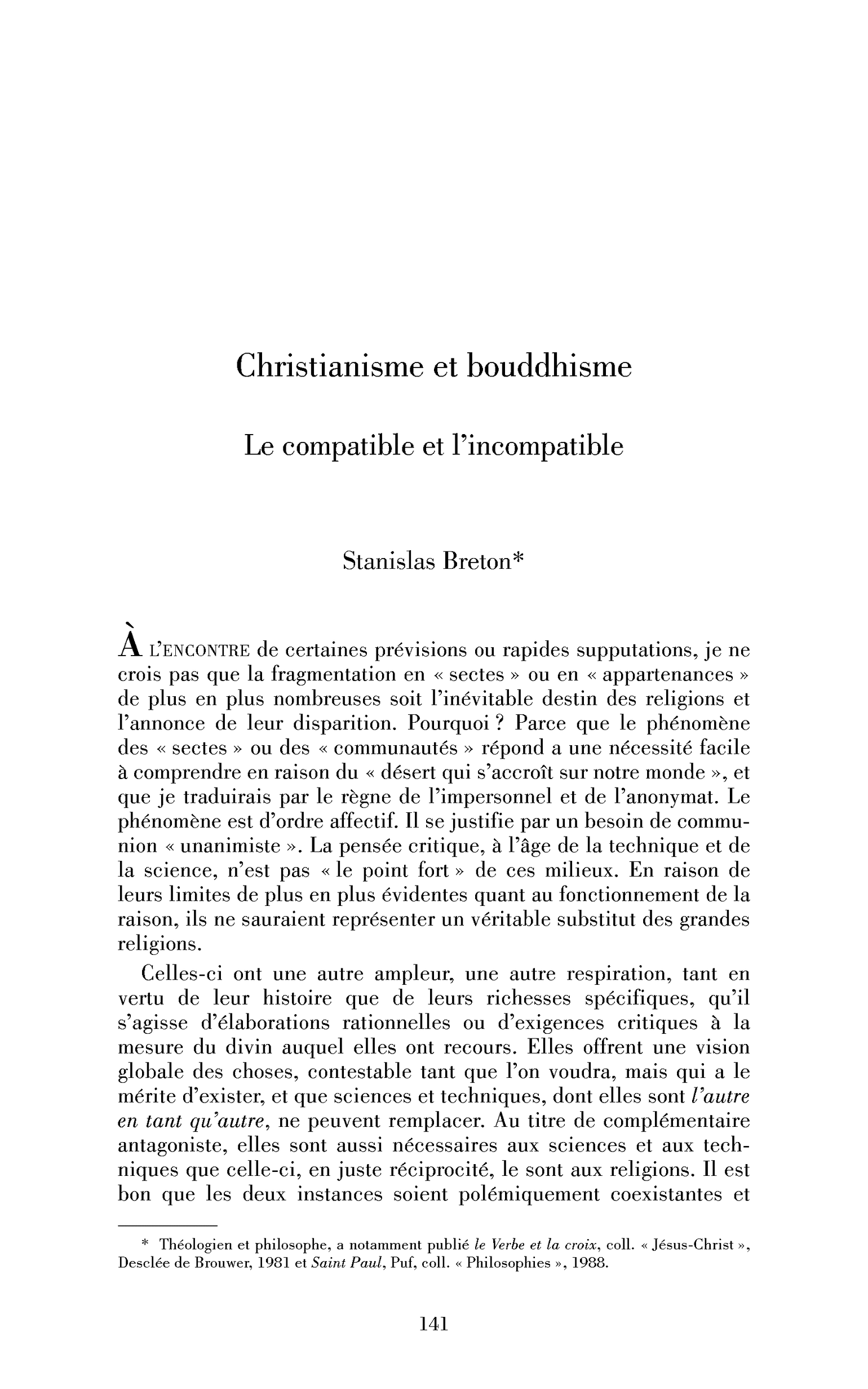 Christianisme et bouddhisme, le compatible et l’incompatible