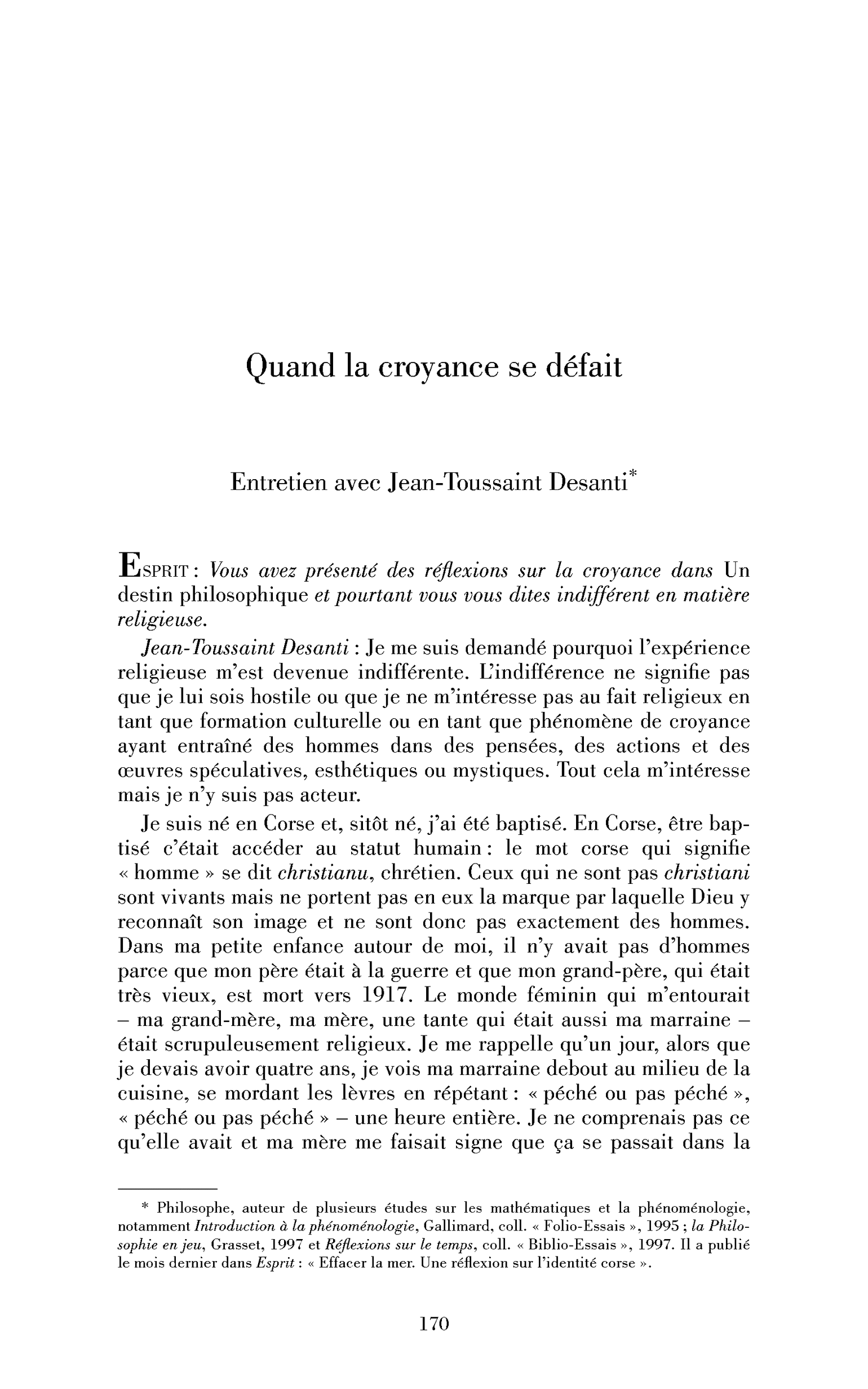 Quand la croyance se défait. (Entretien)