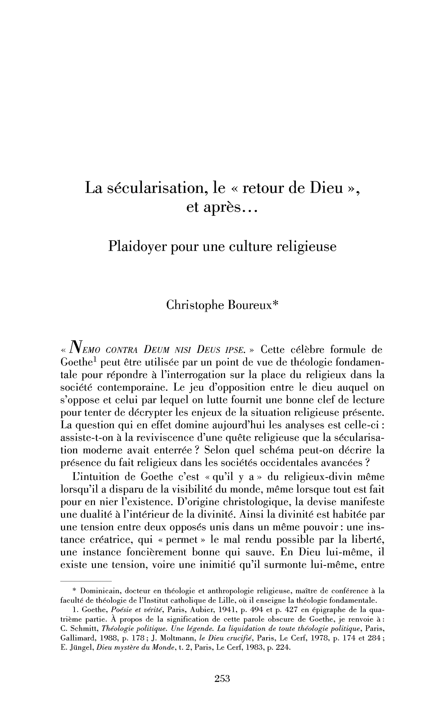 « La sécularisation, le »« retour de Dieu« « , et après…« 