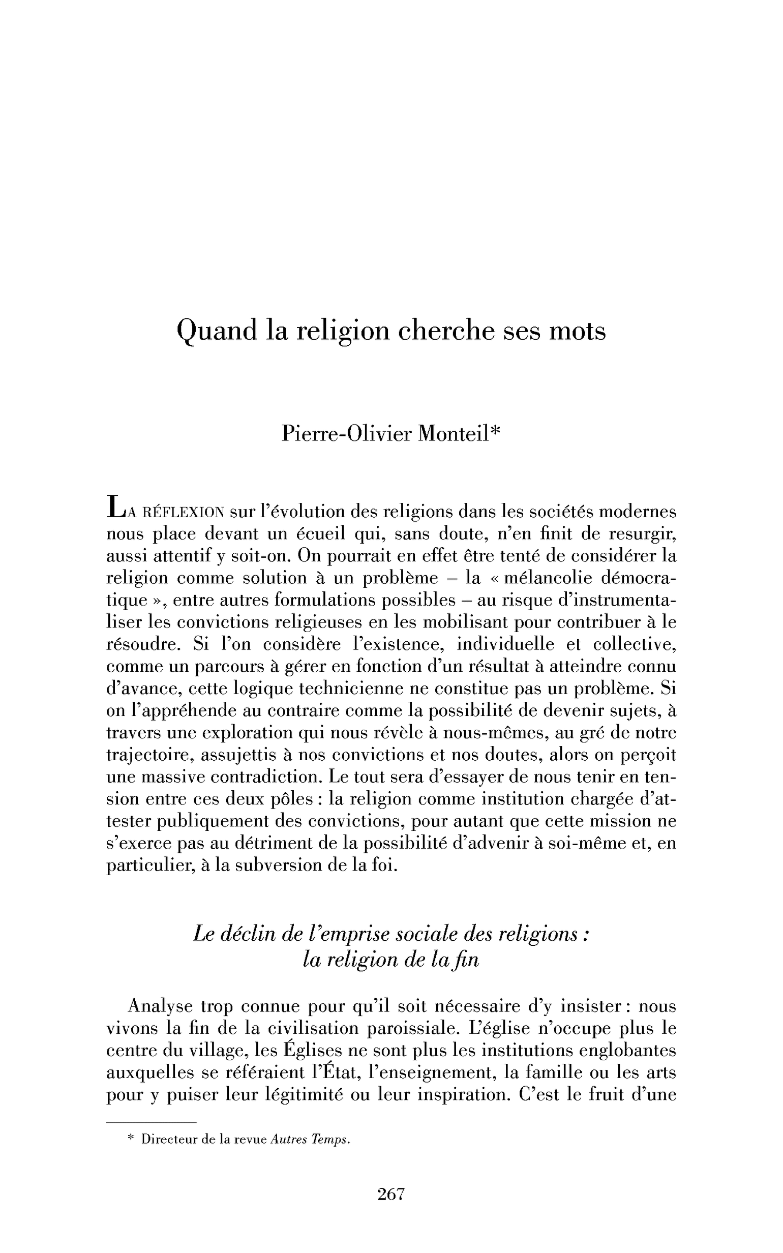 Quand la religion cherche ses mots